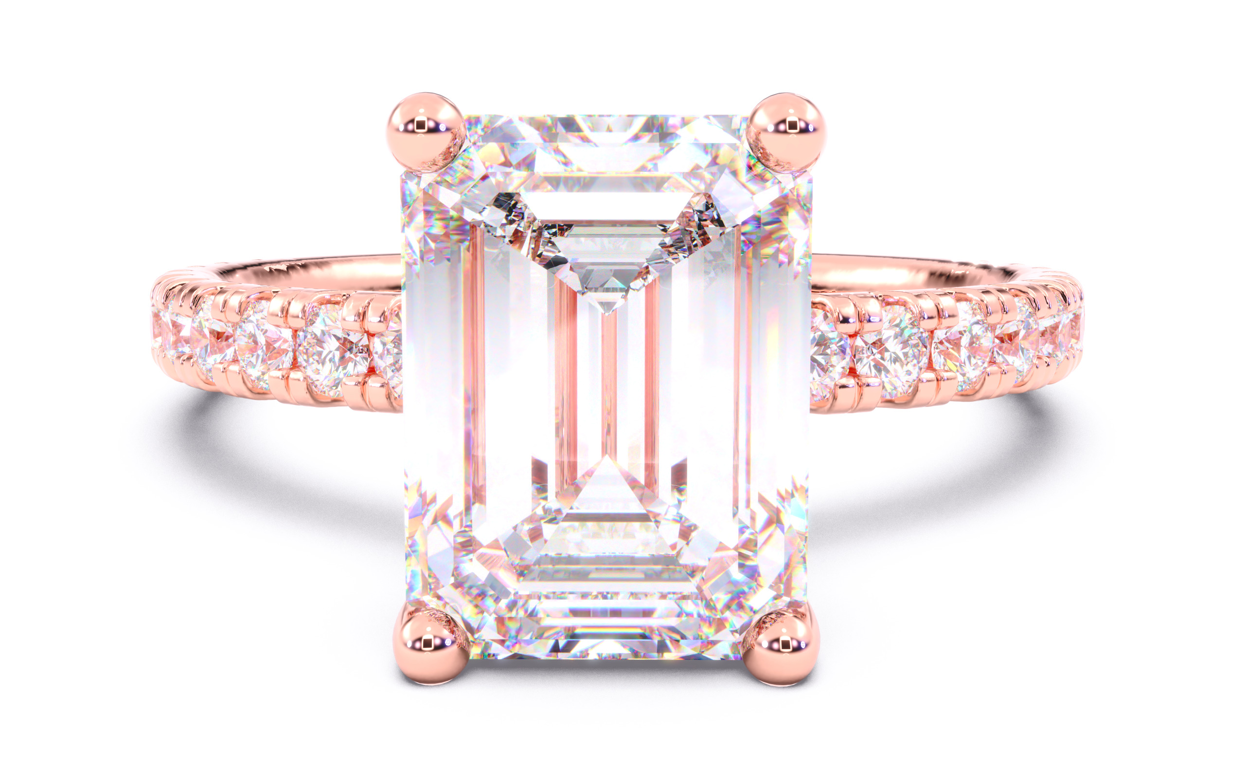 Emerald Diamond Pave Setting Solitaire Ring 3D print model_14