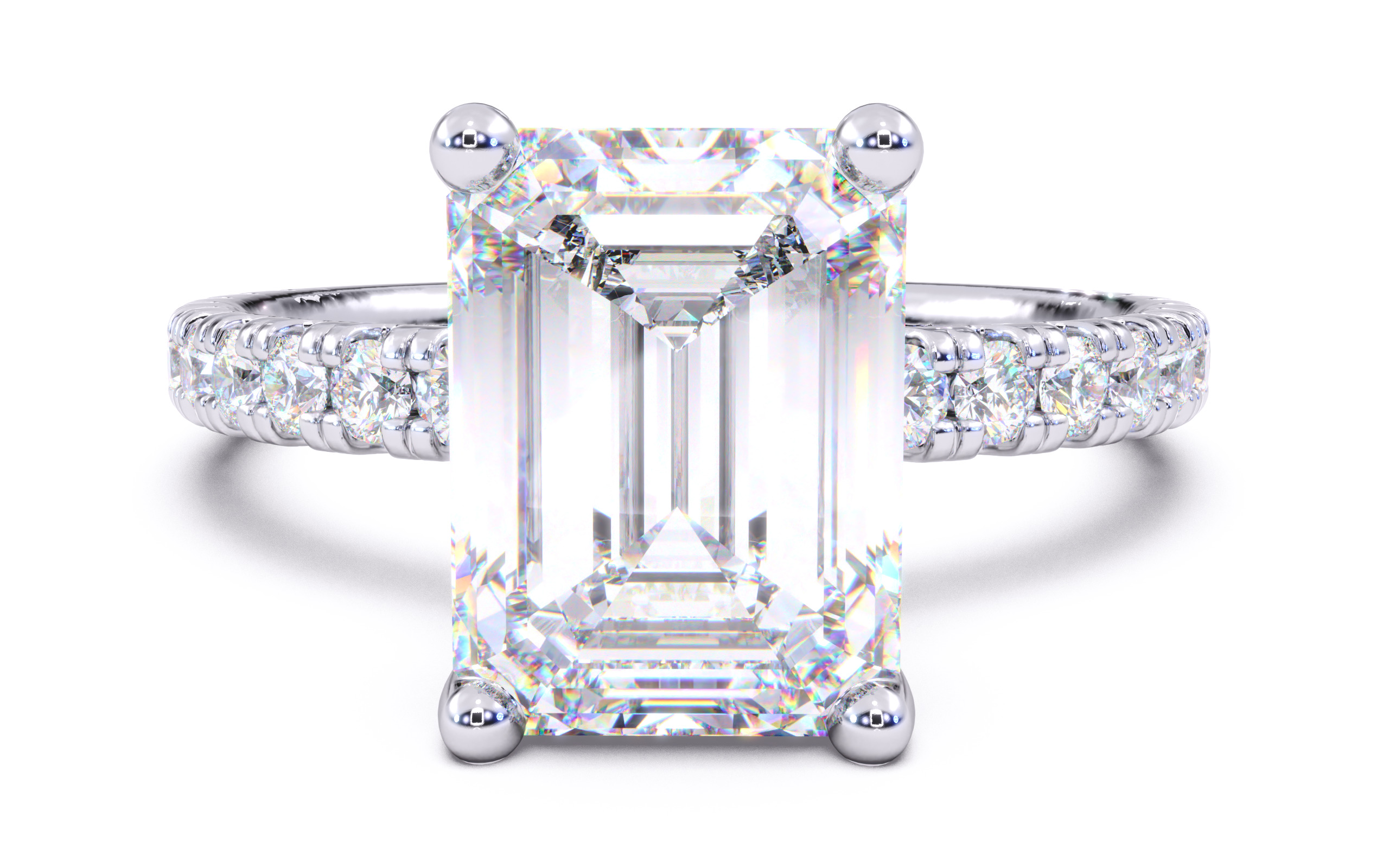 Emerald Diamond Pave Setting Solitaire Ring 3D print model_15