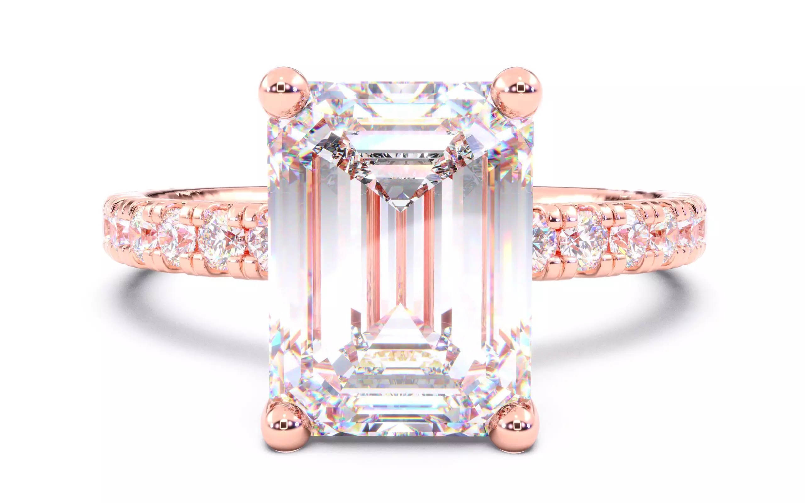 Emerald Diamond Pave Setting Solitaire Ring 3D print model_0