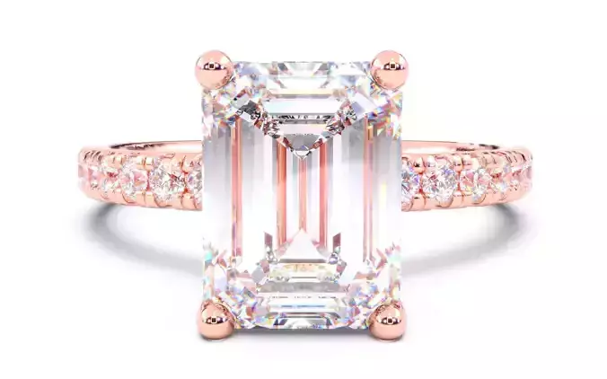 Emerald Diamond Pave Setting Solitaire Ring  3D print model