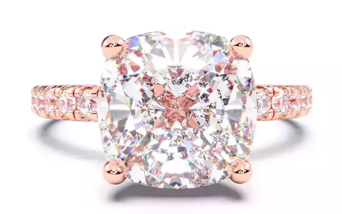 Cushion Diamond Pave Setting Solitaire Ring  3D print model