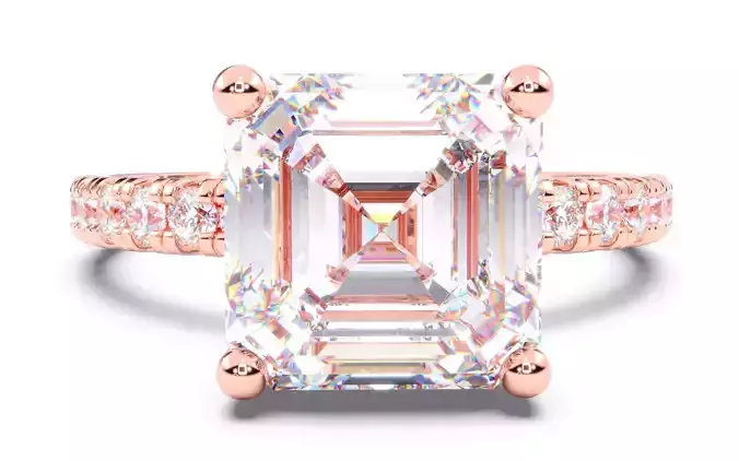 Asscher Diamond Pave Setting Solitaire Ring  3D print model