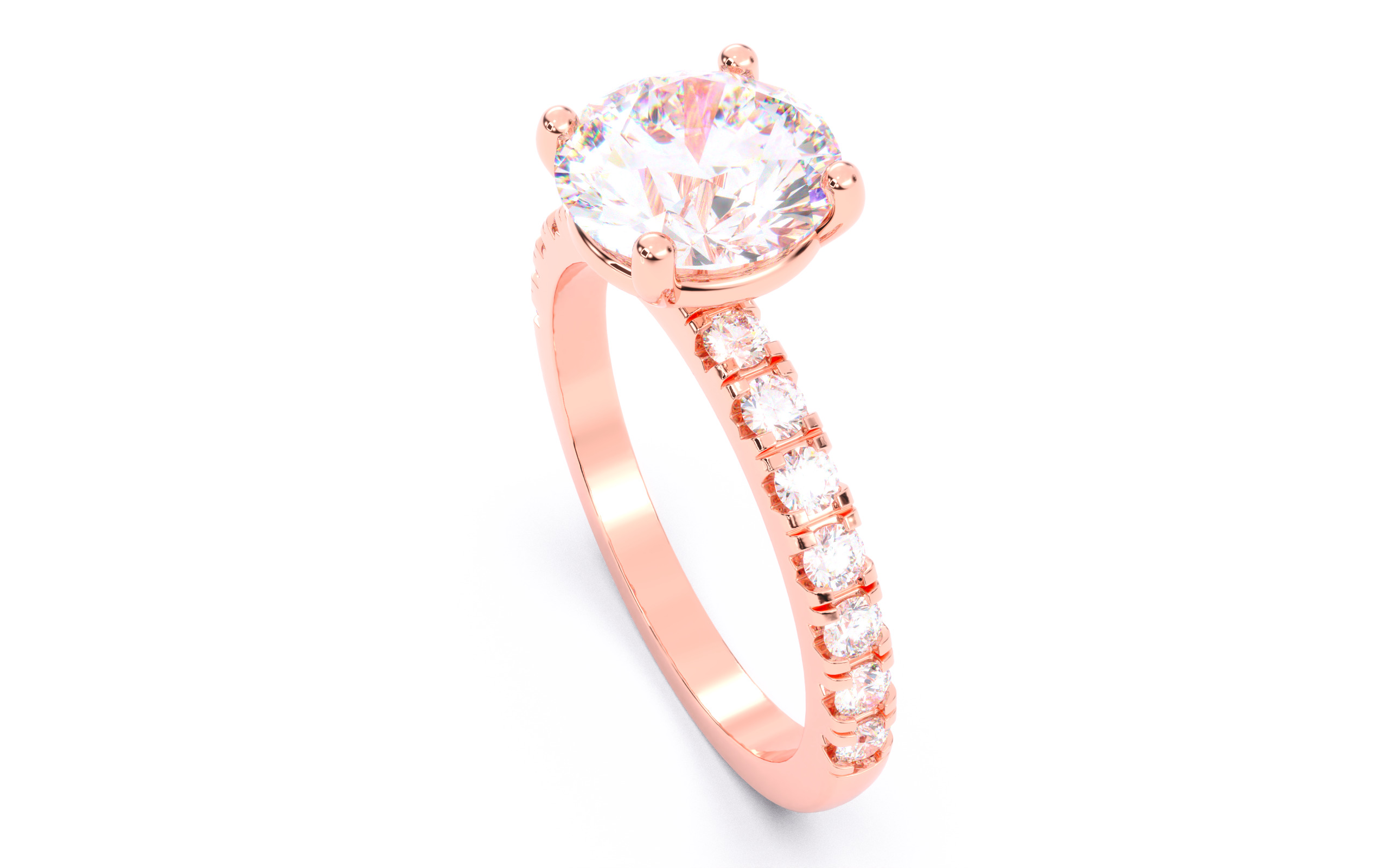 Round Diamond Pave Setting Solitaire Ring  3D print model_4