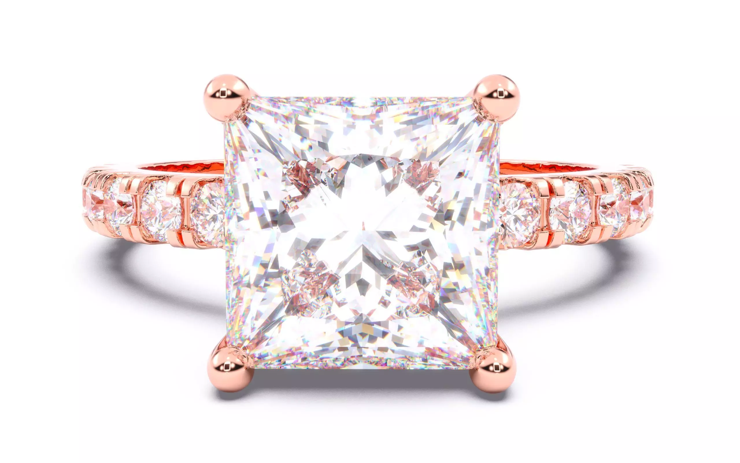 Princess Diamond Pave Setting Solitaire Ring  3D print model_0