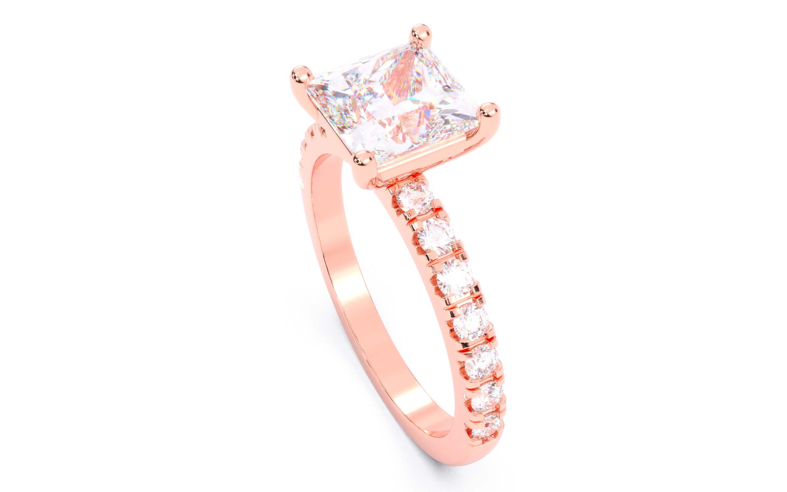 Princess Diamond Pave Setting Solitaire Ring  3D print model_3