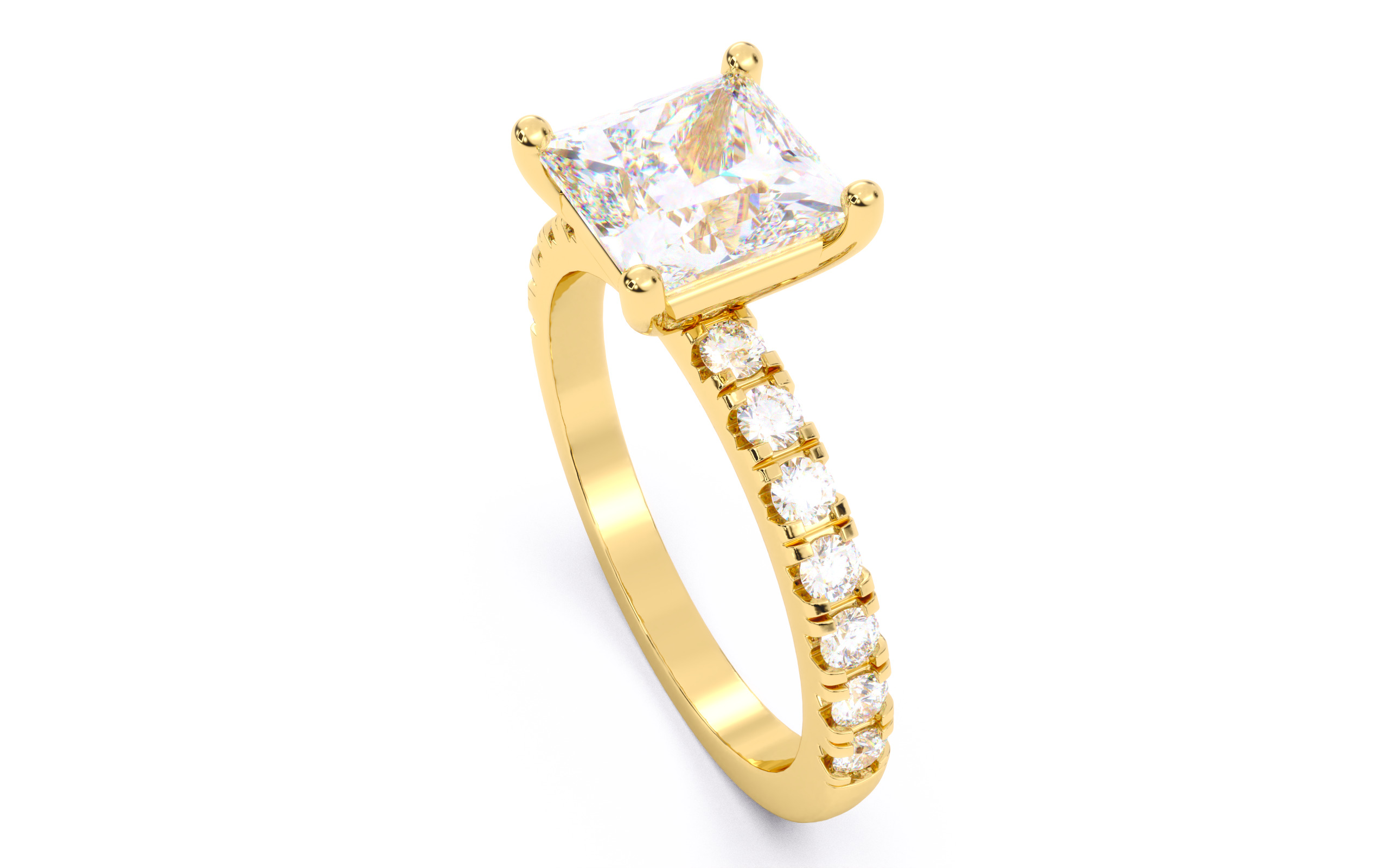 Princess Diamond Pave Setting Solitaire Ring  3D print model_22