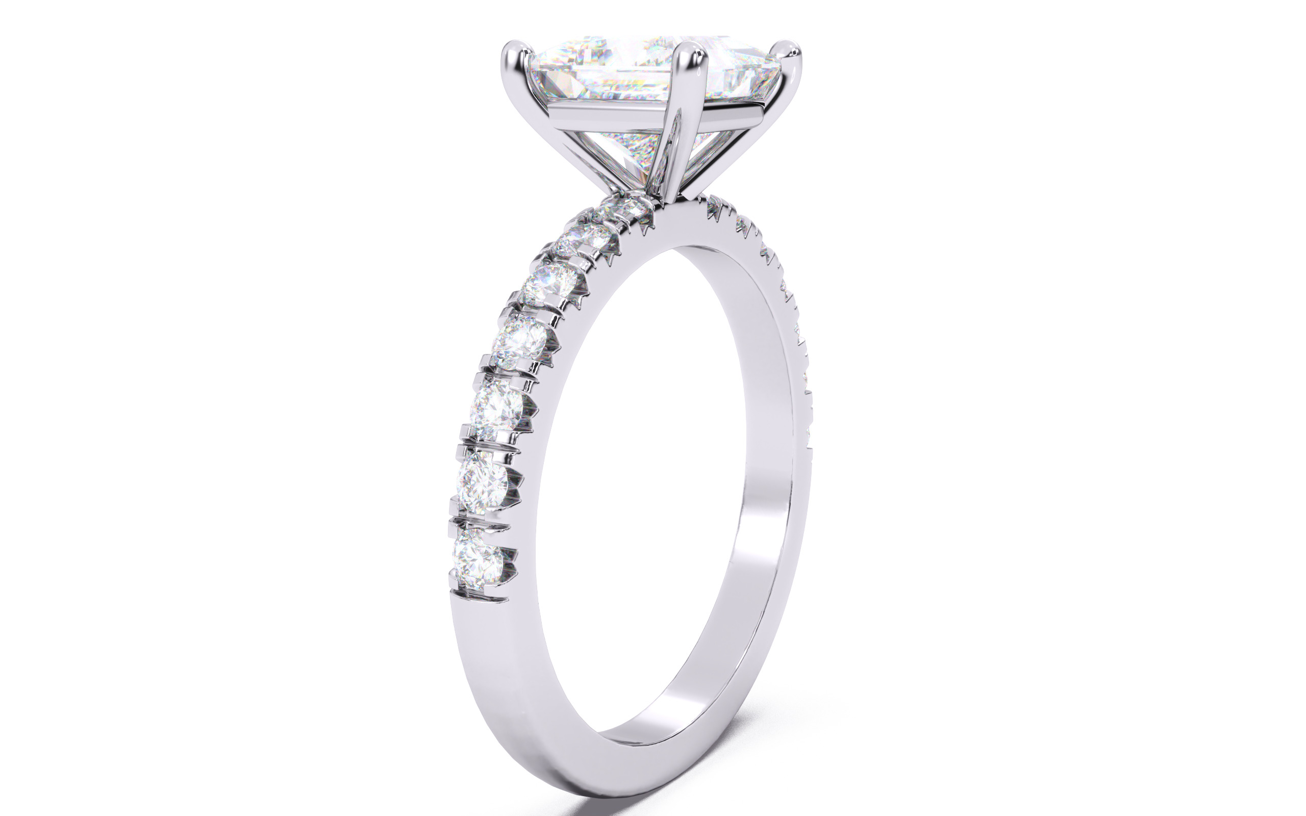 Princess Diamond Pave Setting Solitaire Ring  3D print model_13