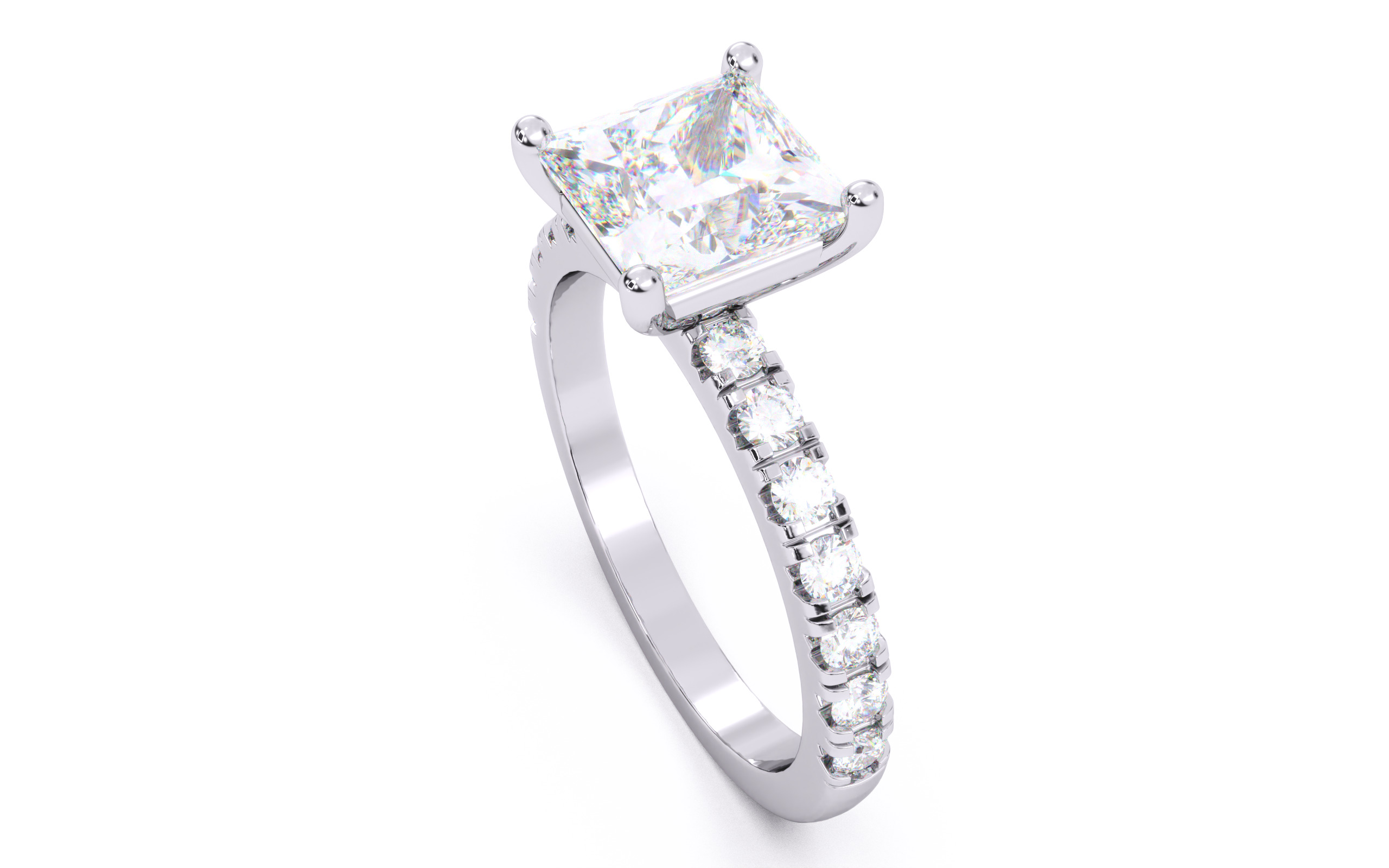 Princess Diamond Pave Setting Solitaire Ring  3D print model_24