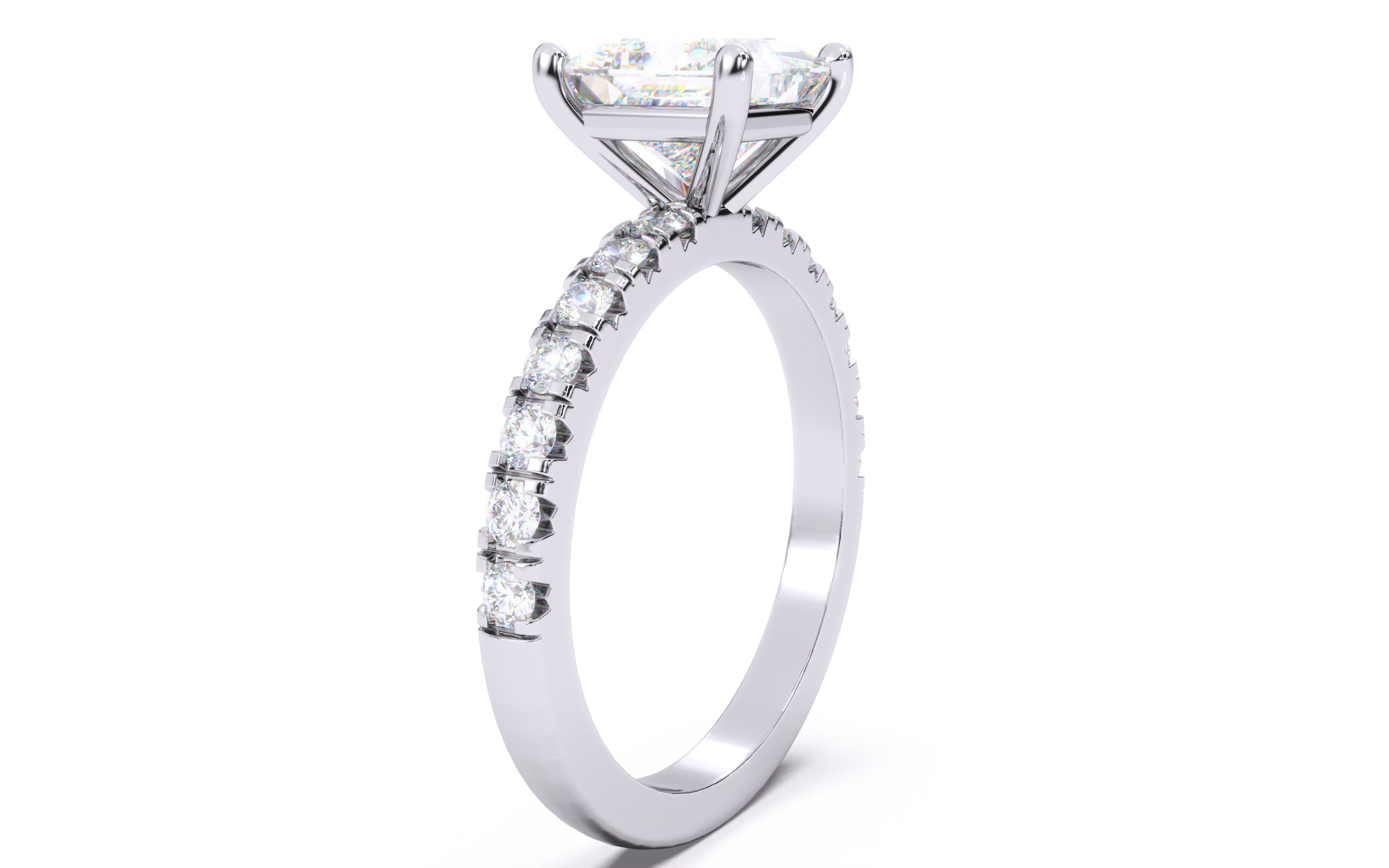 Princess Diamond Pave Setting Solitaire Ring  3D print model_18