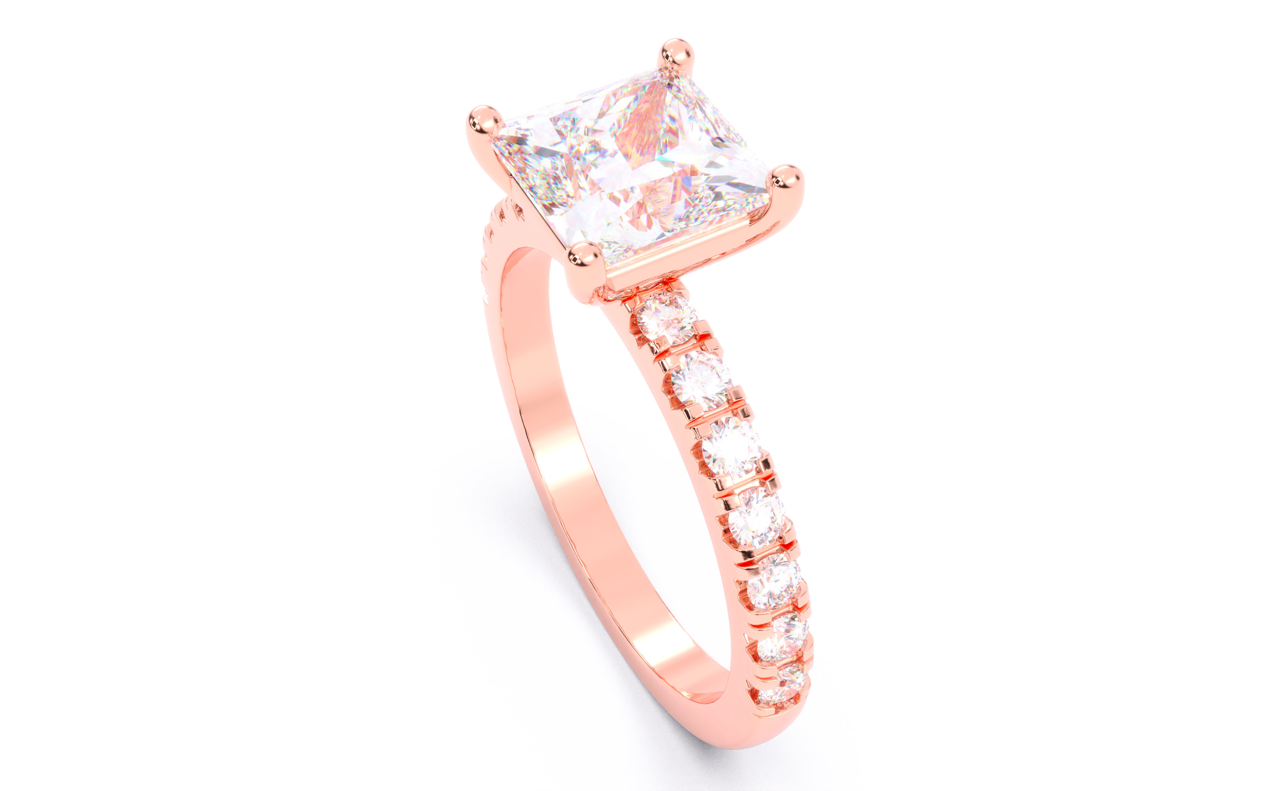 Princess Diamond Pave Setting Solitaire Ring  3D print model_4