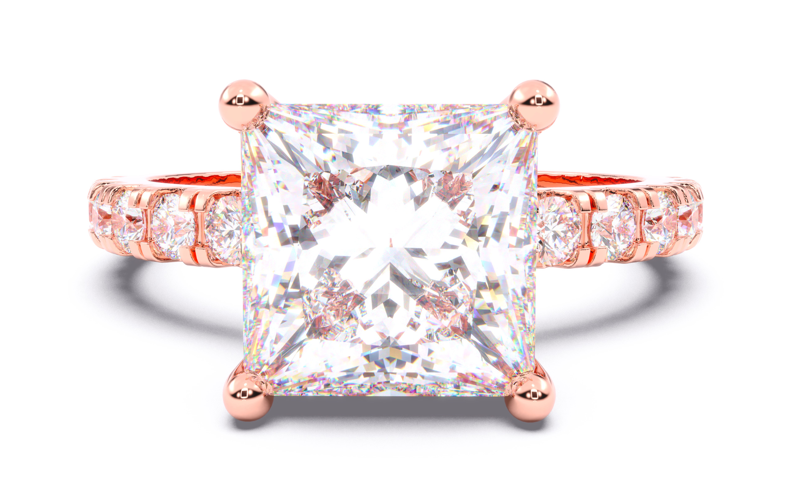 Princess Diamond Pave Setting Solitaire Ring  3D print model_16