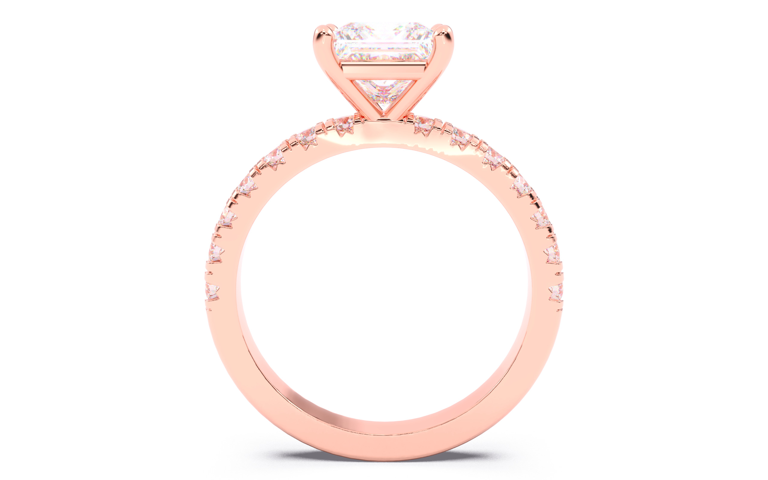 Princess Diamond Pave Setting Solitaire Ring  3D print model_5