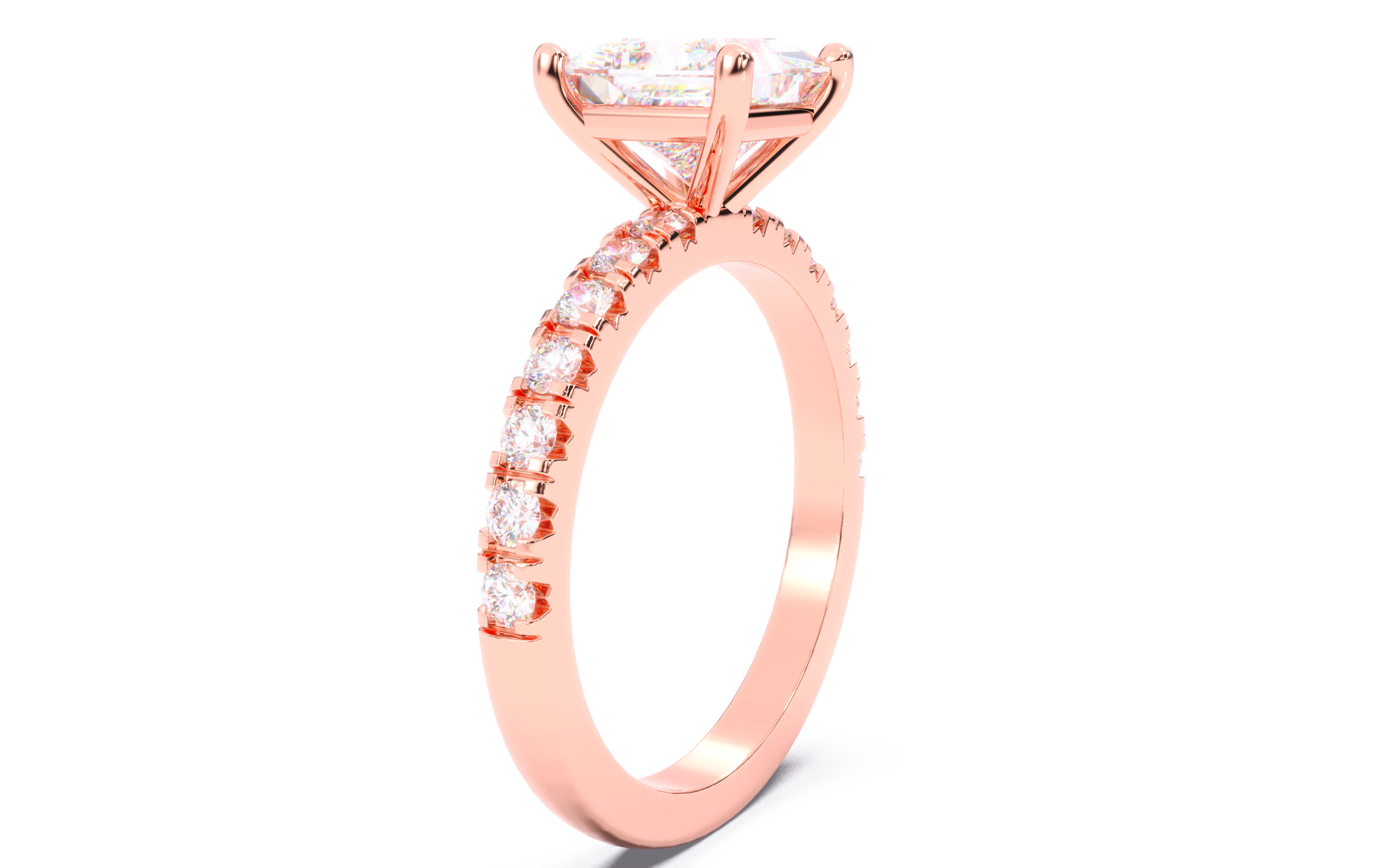 Princess Diamond Pave Setting Solitaire Ring  3D print model_2