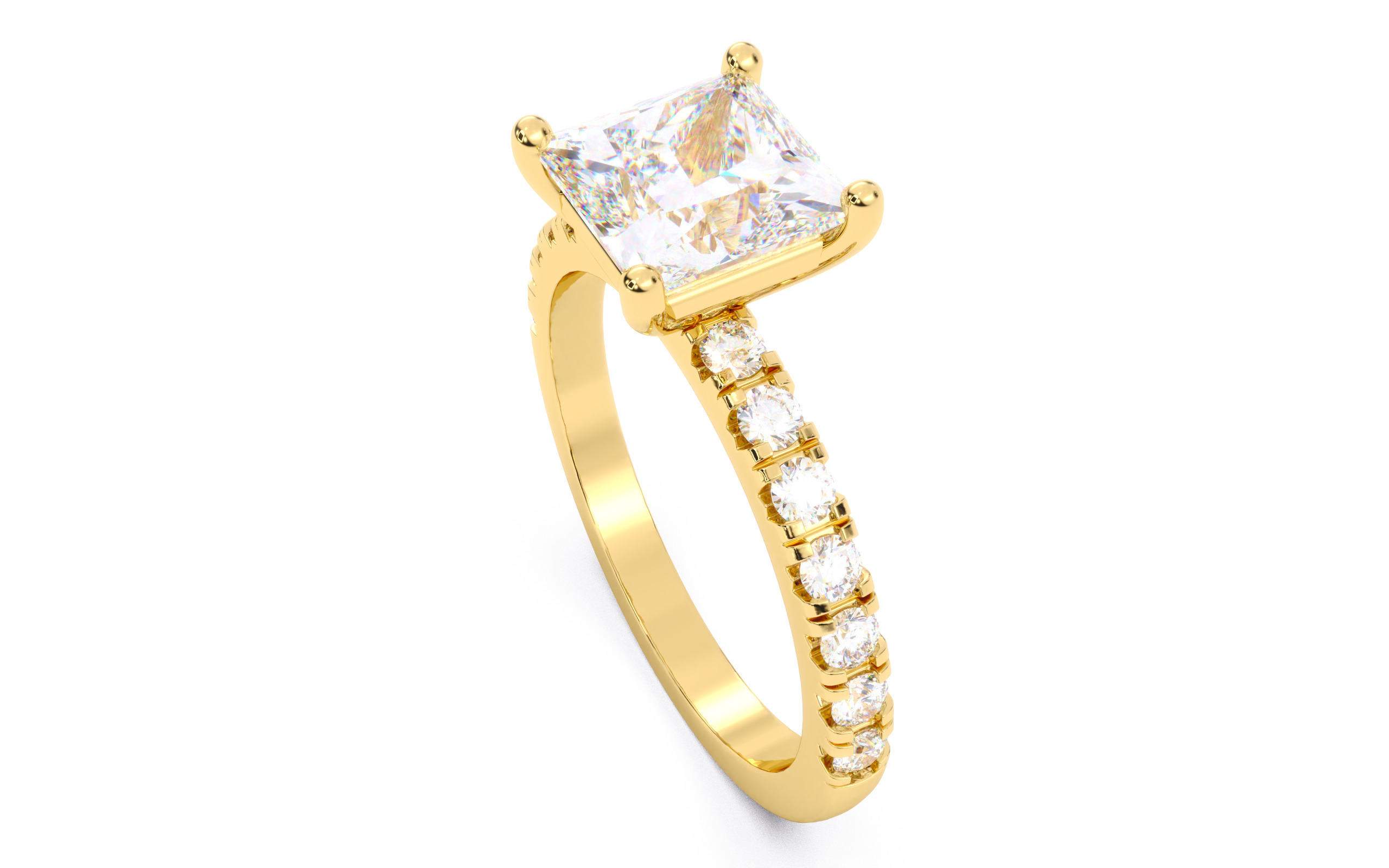 Princess Diamond Pave Setting Solitaire Ring  3D print model_21