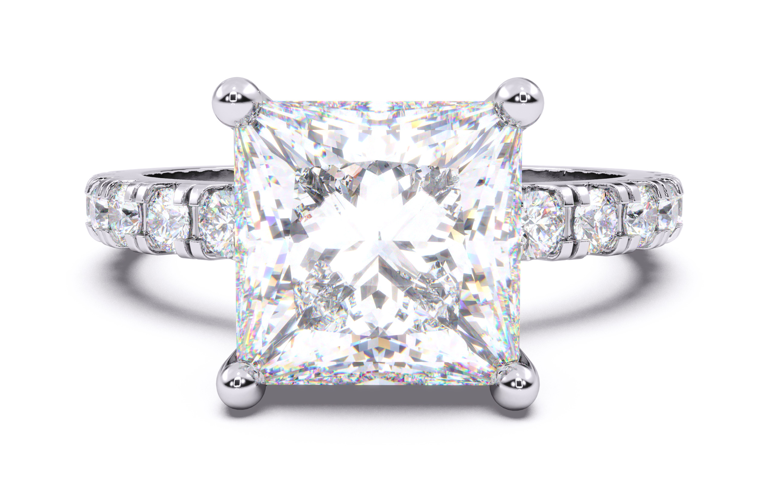 Princess Diamond Pave Setting Solitaire Ring  3D print model_15