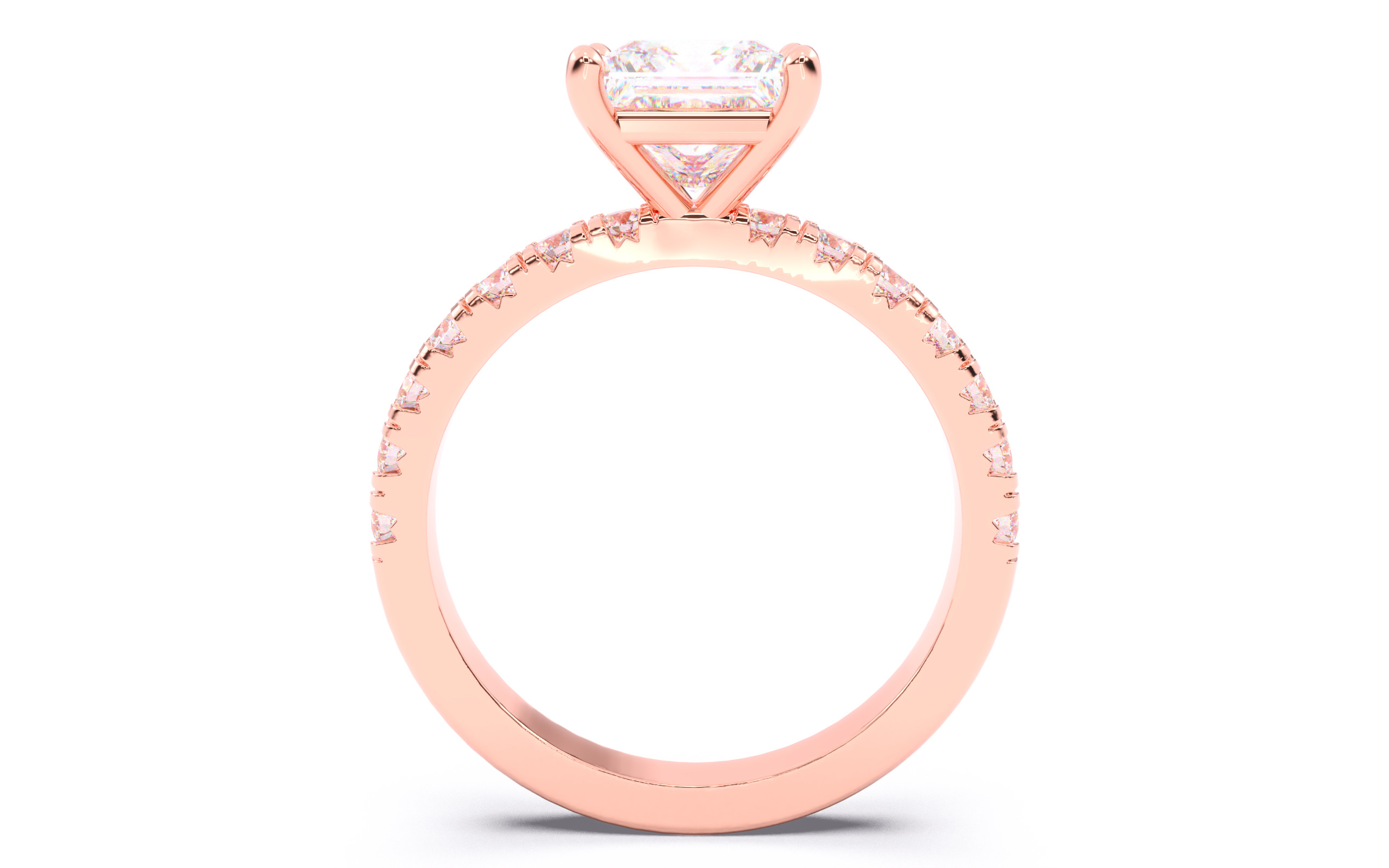 Princess Diamond Pave Setting Solitaire Ring  3D print model_6