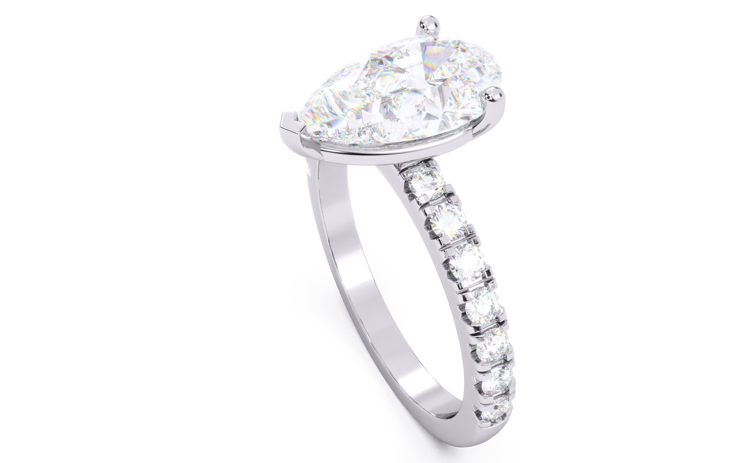 Pear Diamond Pave Setting Solitaire Ring  3D print model_23