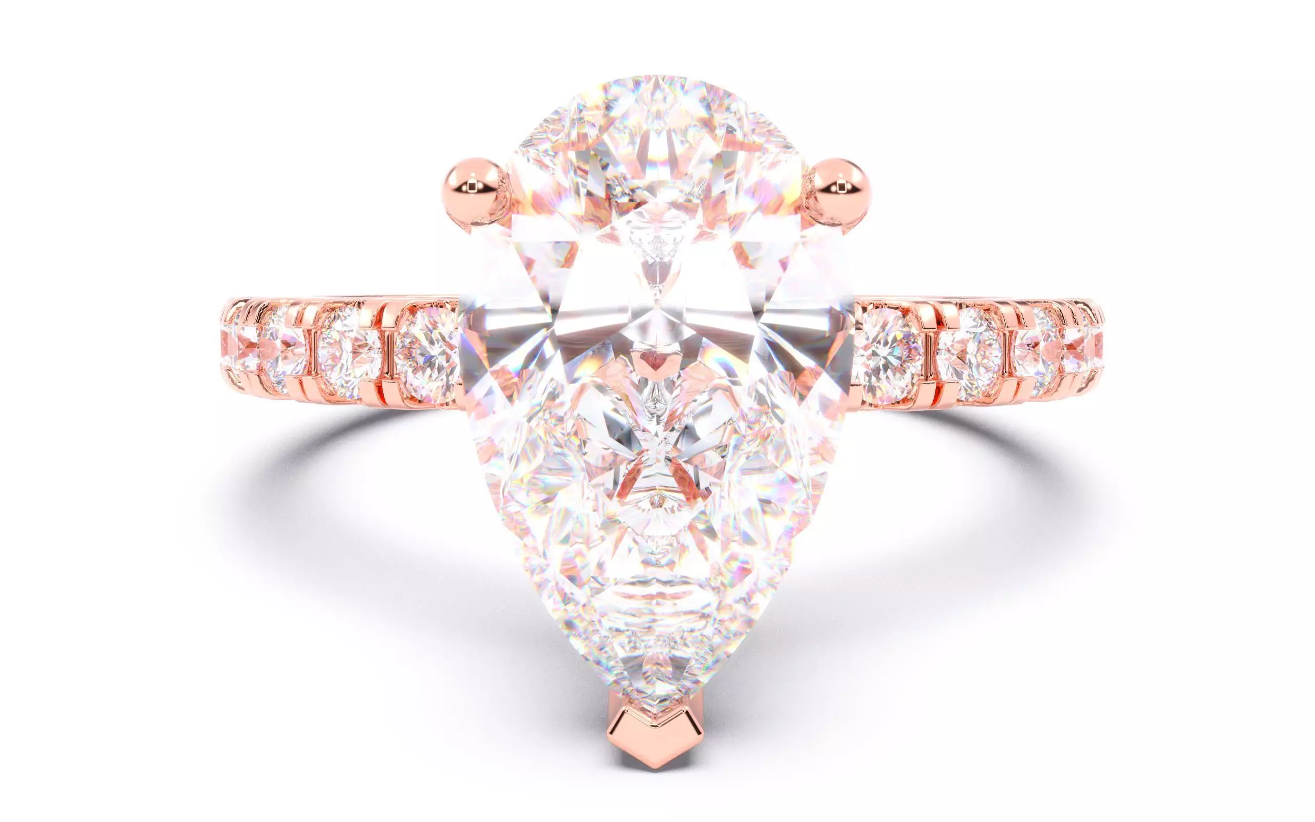 Pear Diamond Pave Setting Solitaire Ring  3D print model_0