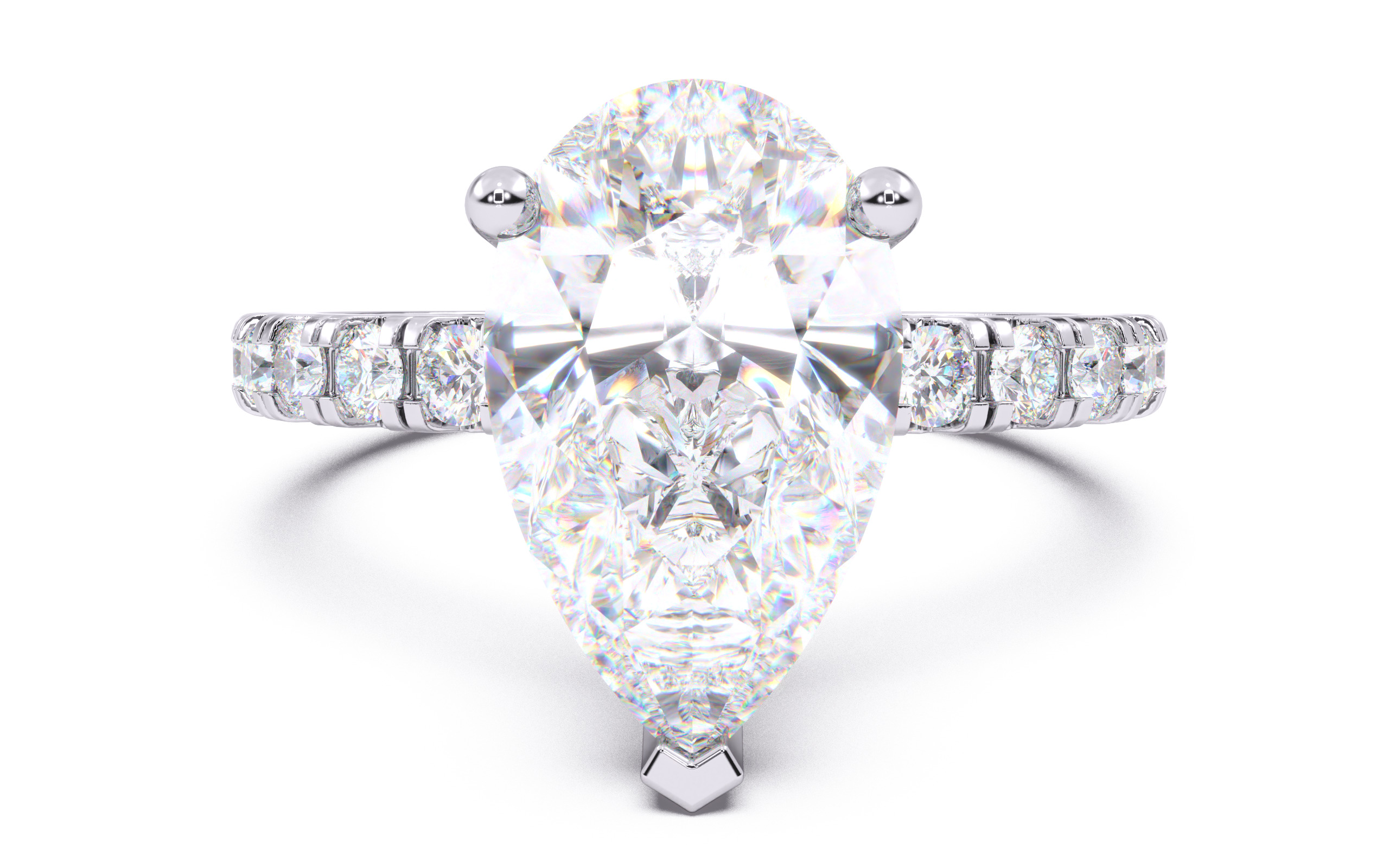 Pear Diamond Pave Setting Solitaire Ring  3D print model_14
