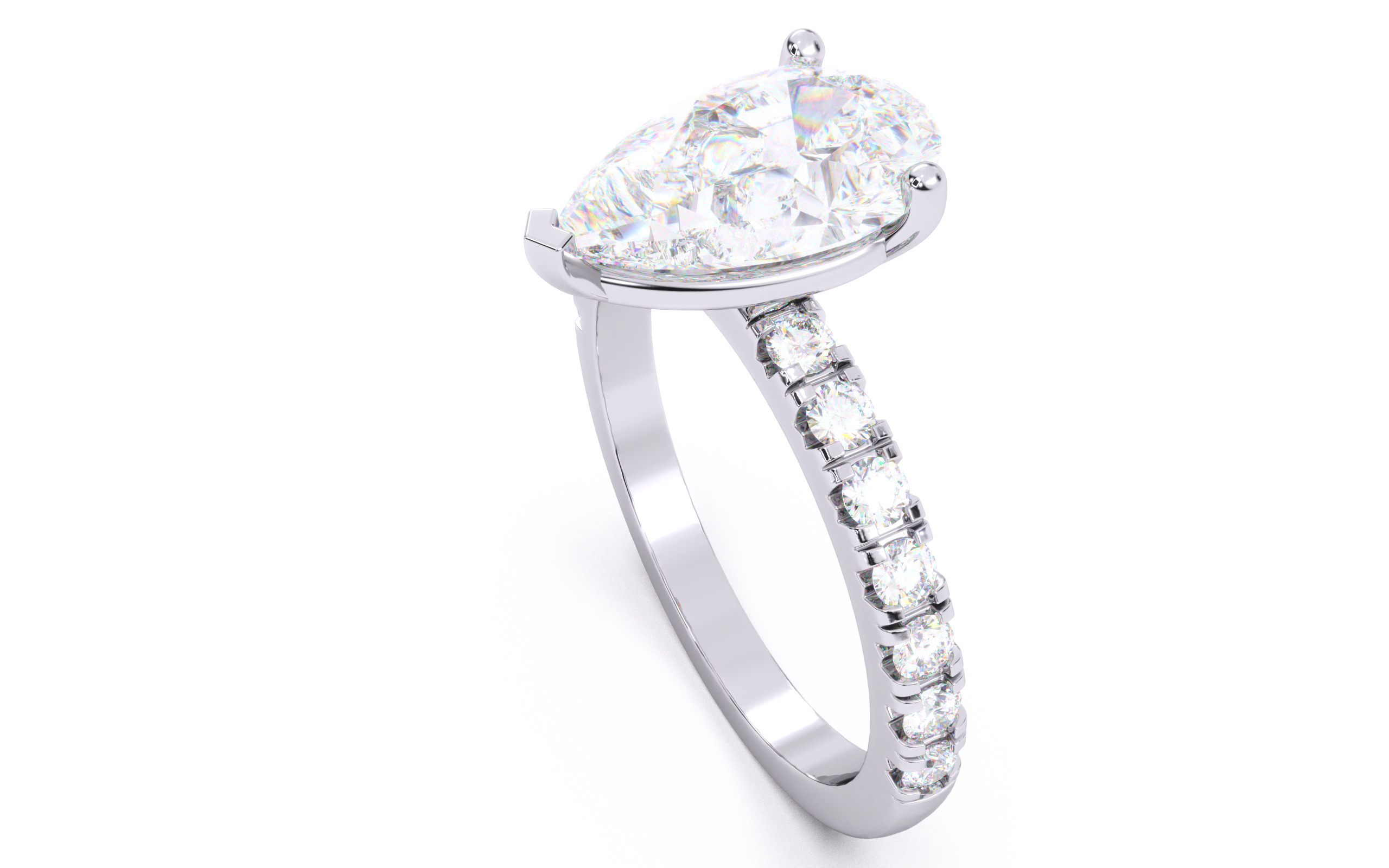 Pear Diamond Pave Setting Solitaire Ring  3D print model_24