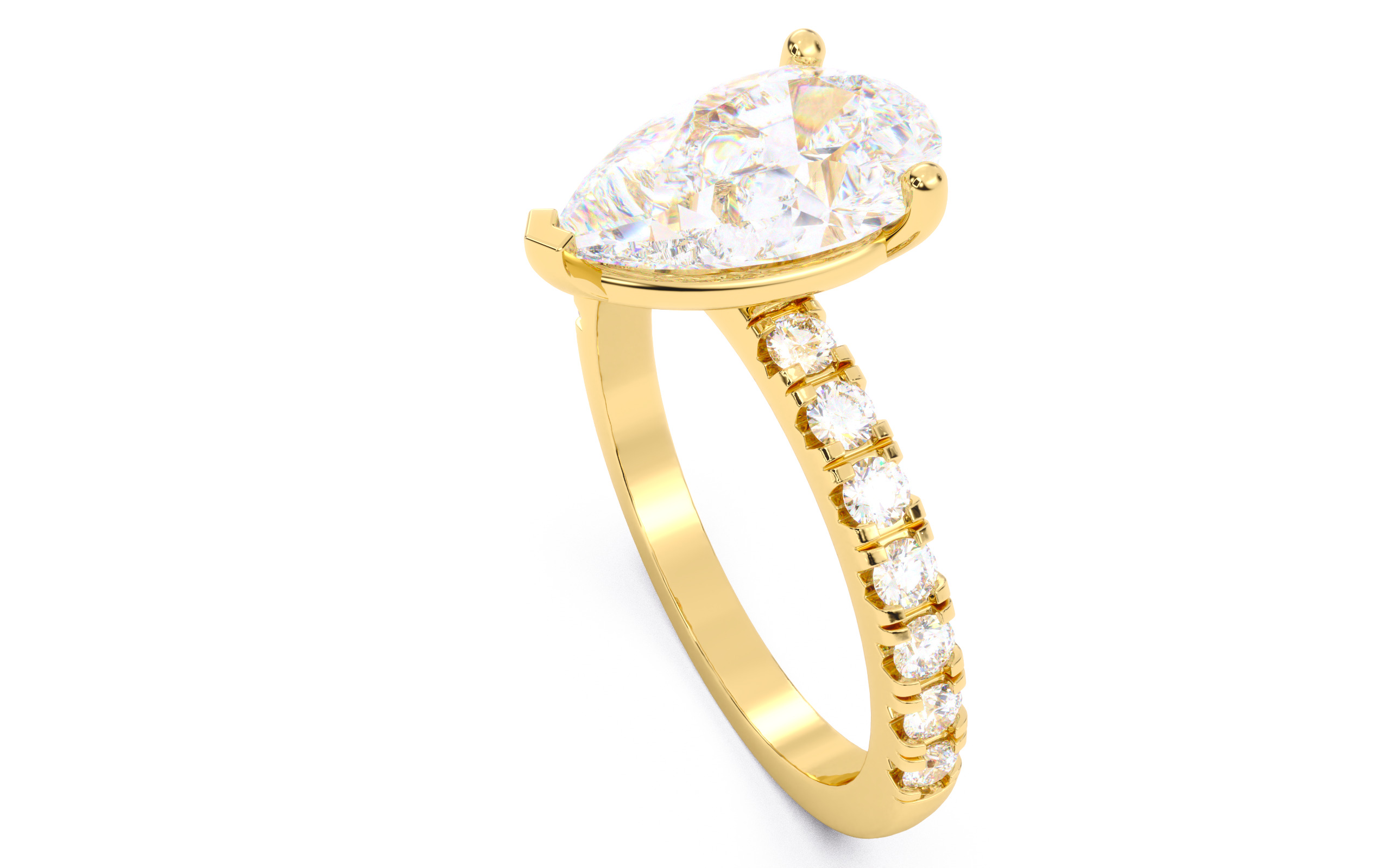 Pear Diamond Pave Setting Solitaire Ring  3D print model_21