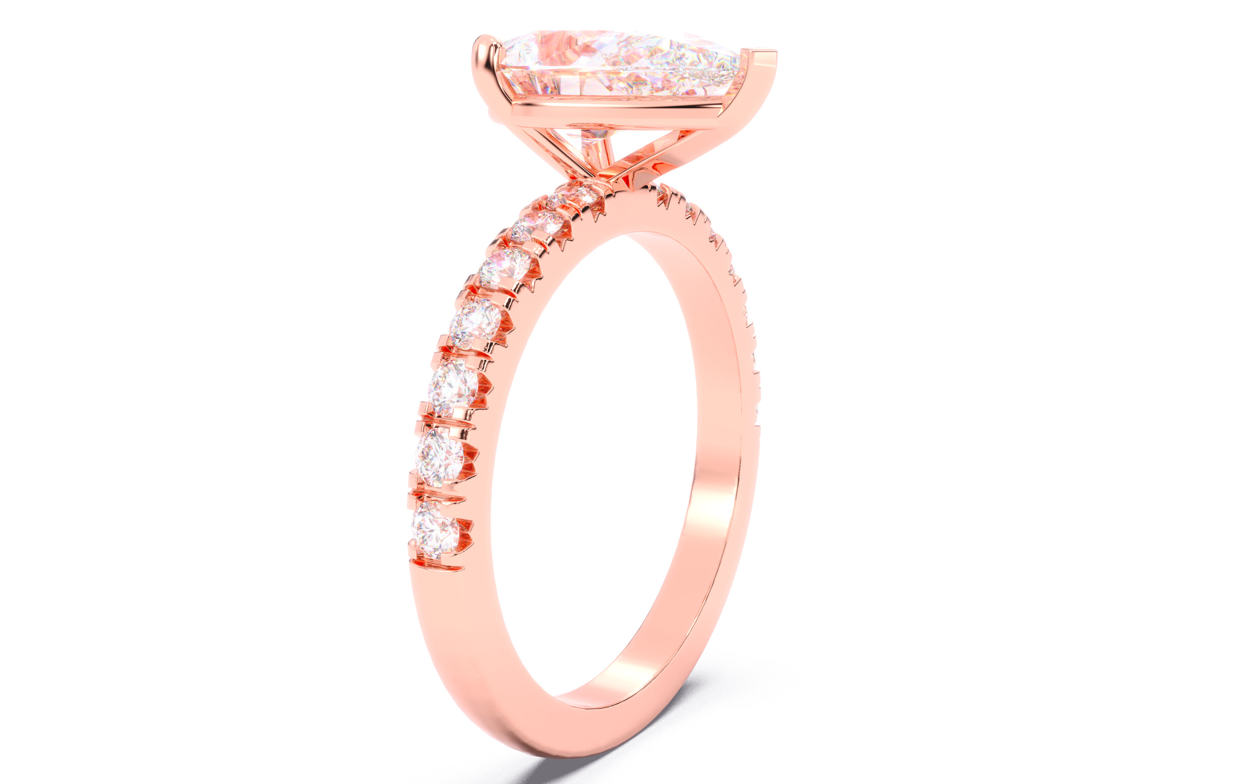Pear Diamond Pave Setting Solitaire Ring  3D print model_2