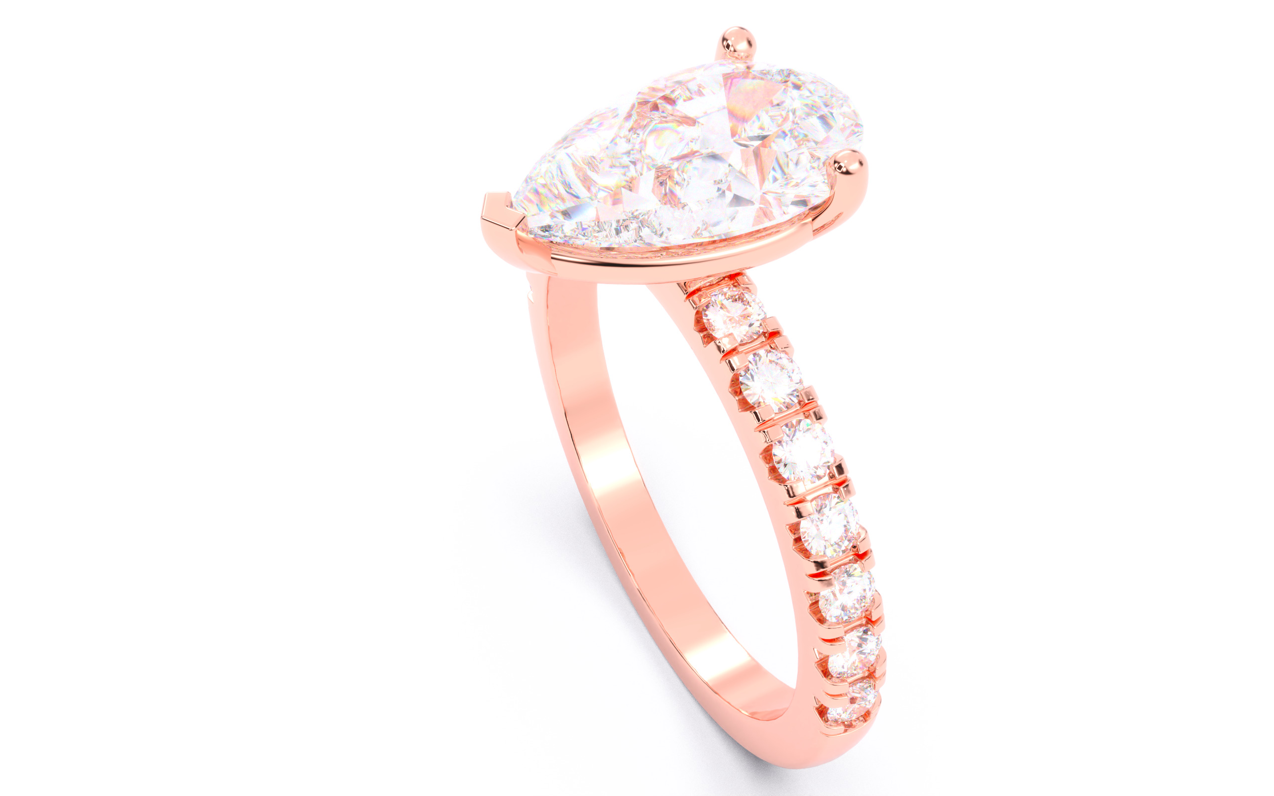 Pear Diamond Pave Setting Solitaire Ring  3D print model_4