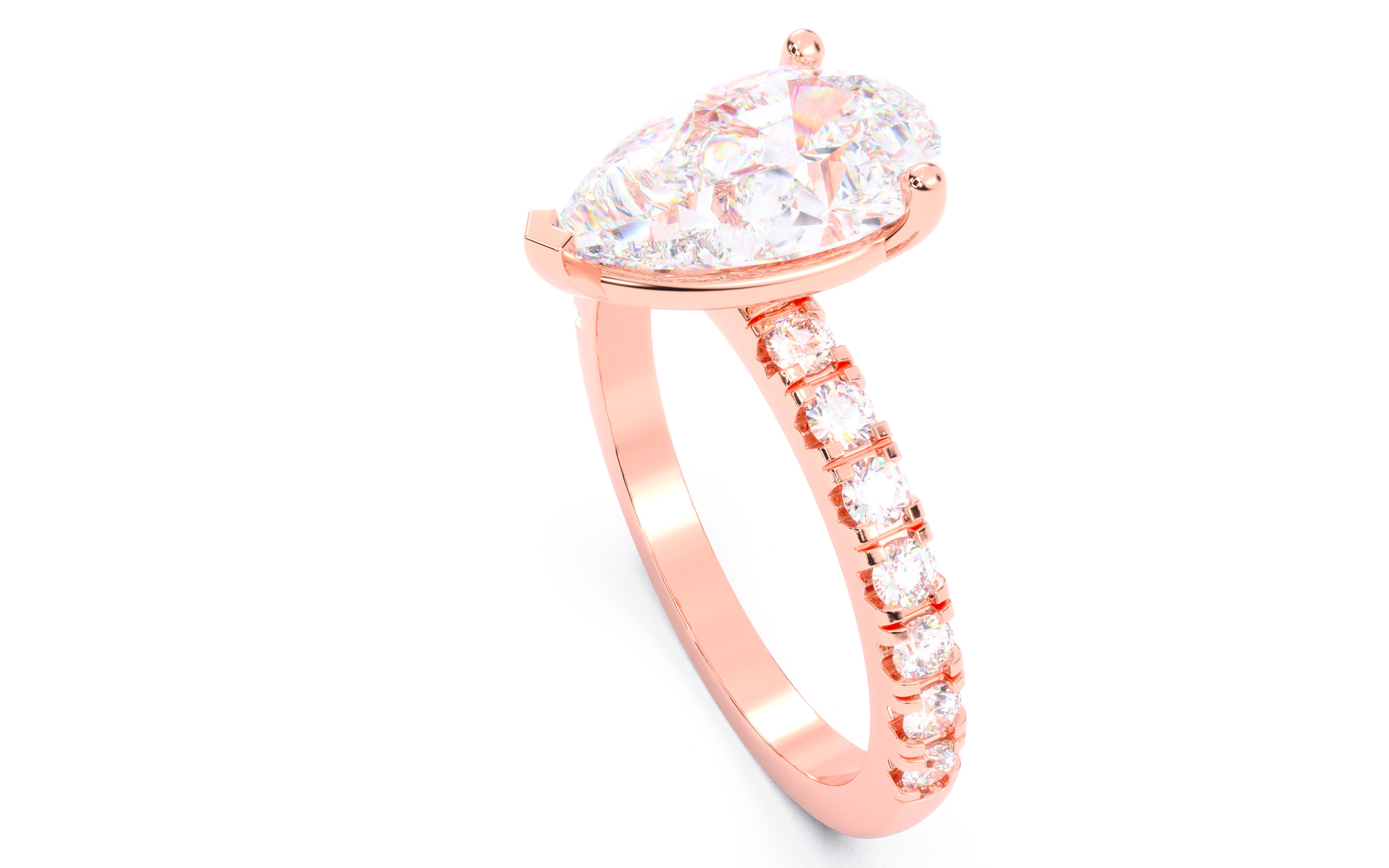 Pear Diamond Pave Setting Solitaire Ring  3D print model_3