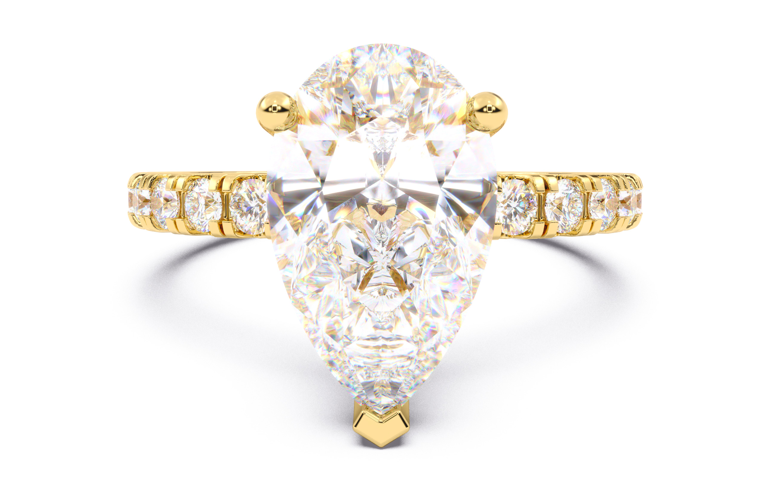 Pear Diamond Pave Setting Solitaire Ring  3D print model_11