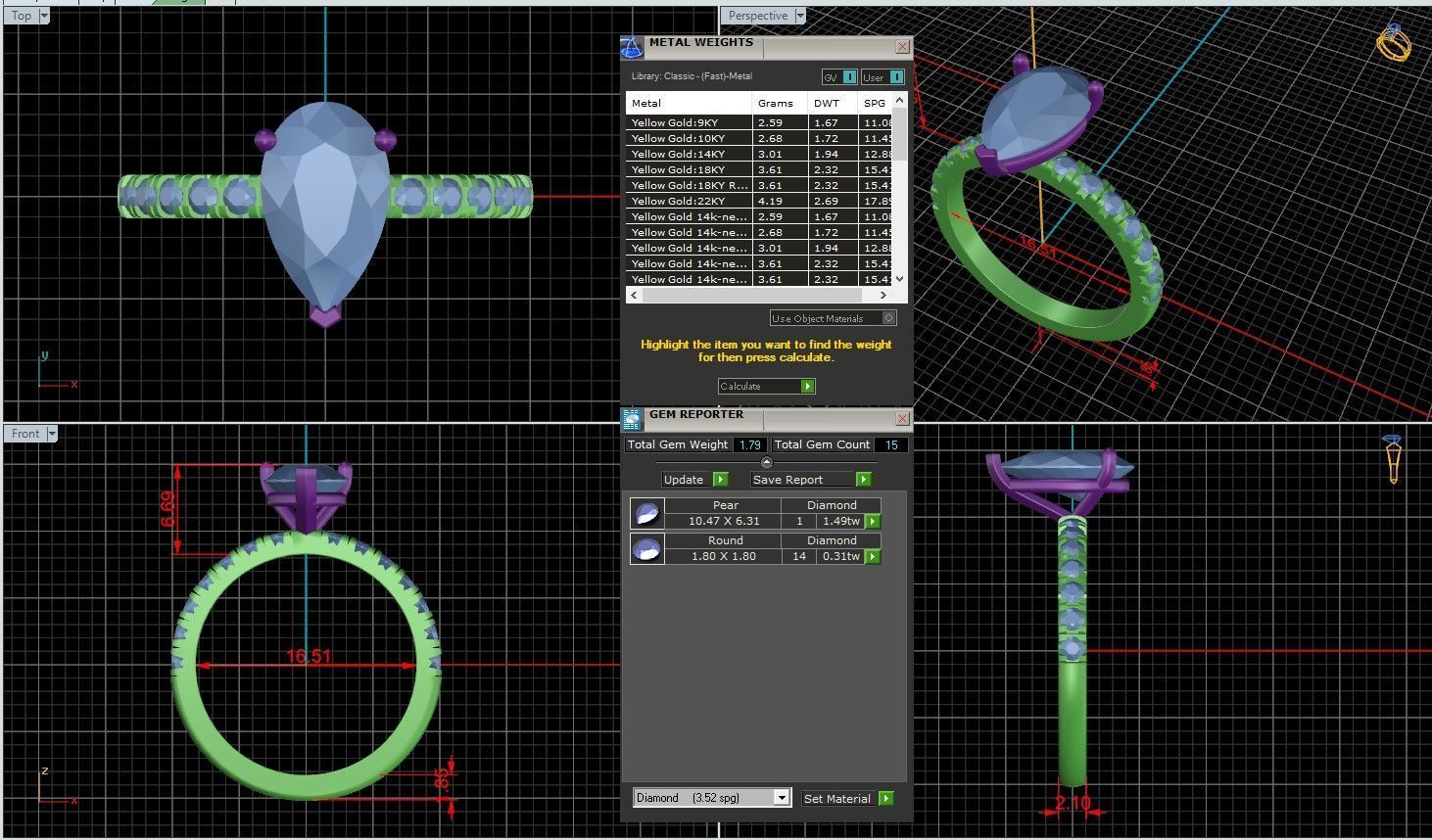 Pear Diamond Pave Setting Solitaire Ring  3D print model_1