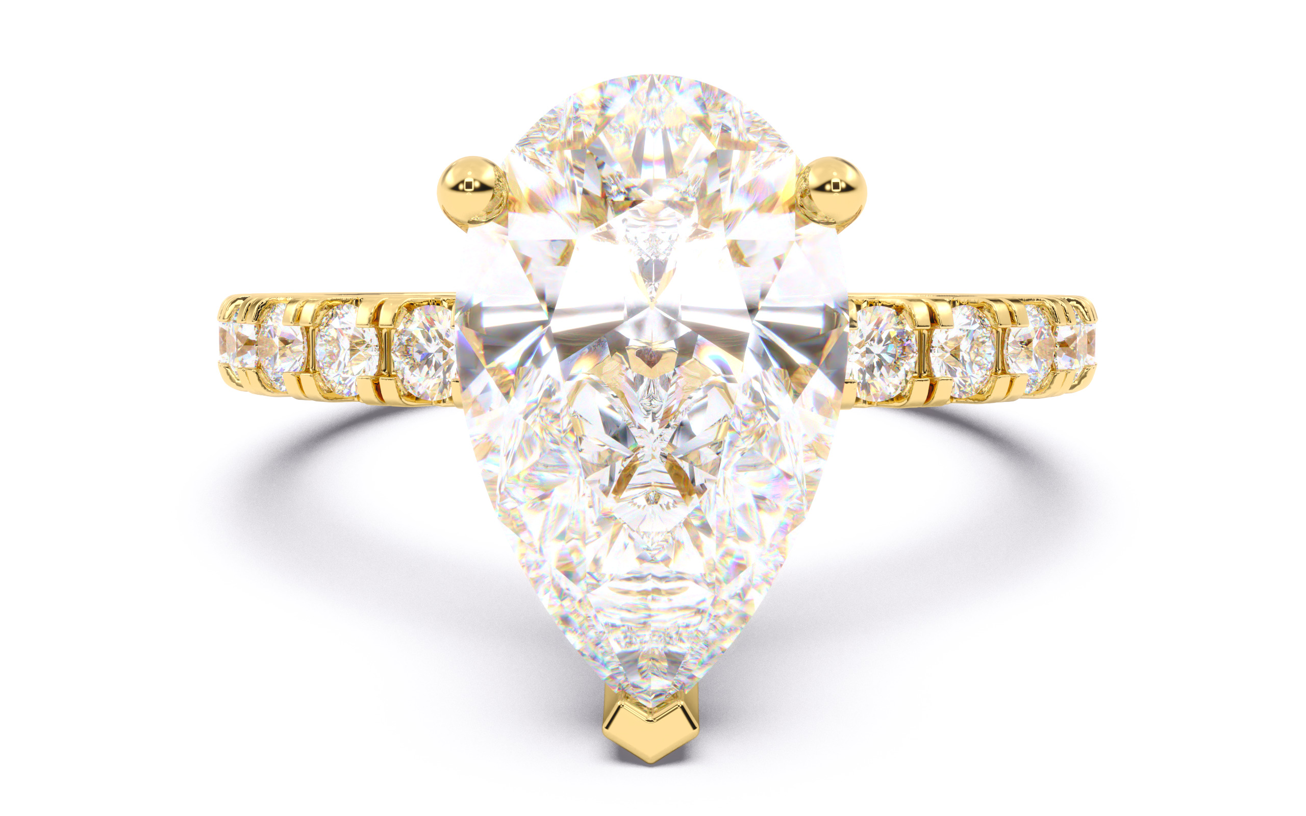Pear Diamond Pave Setting Solitaire Ring  3D print model_12