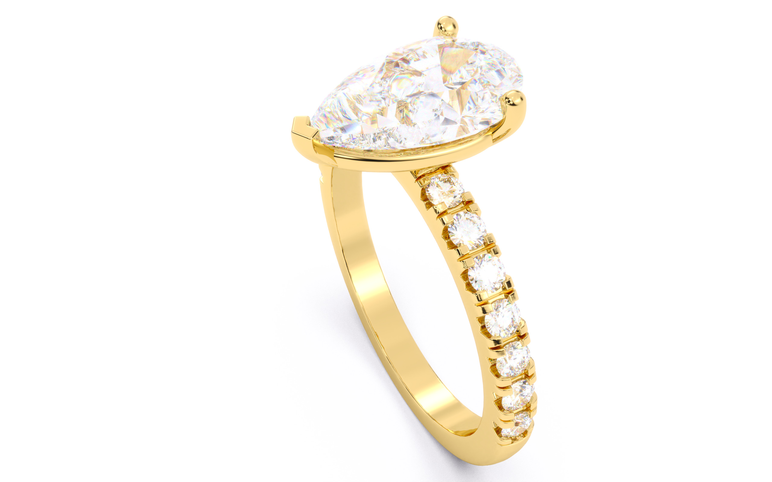 Pear Diamond Pave Setting Solitaire Ring  3D print model_22