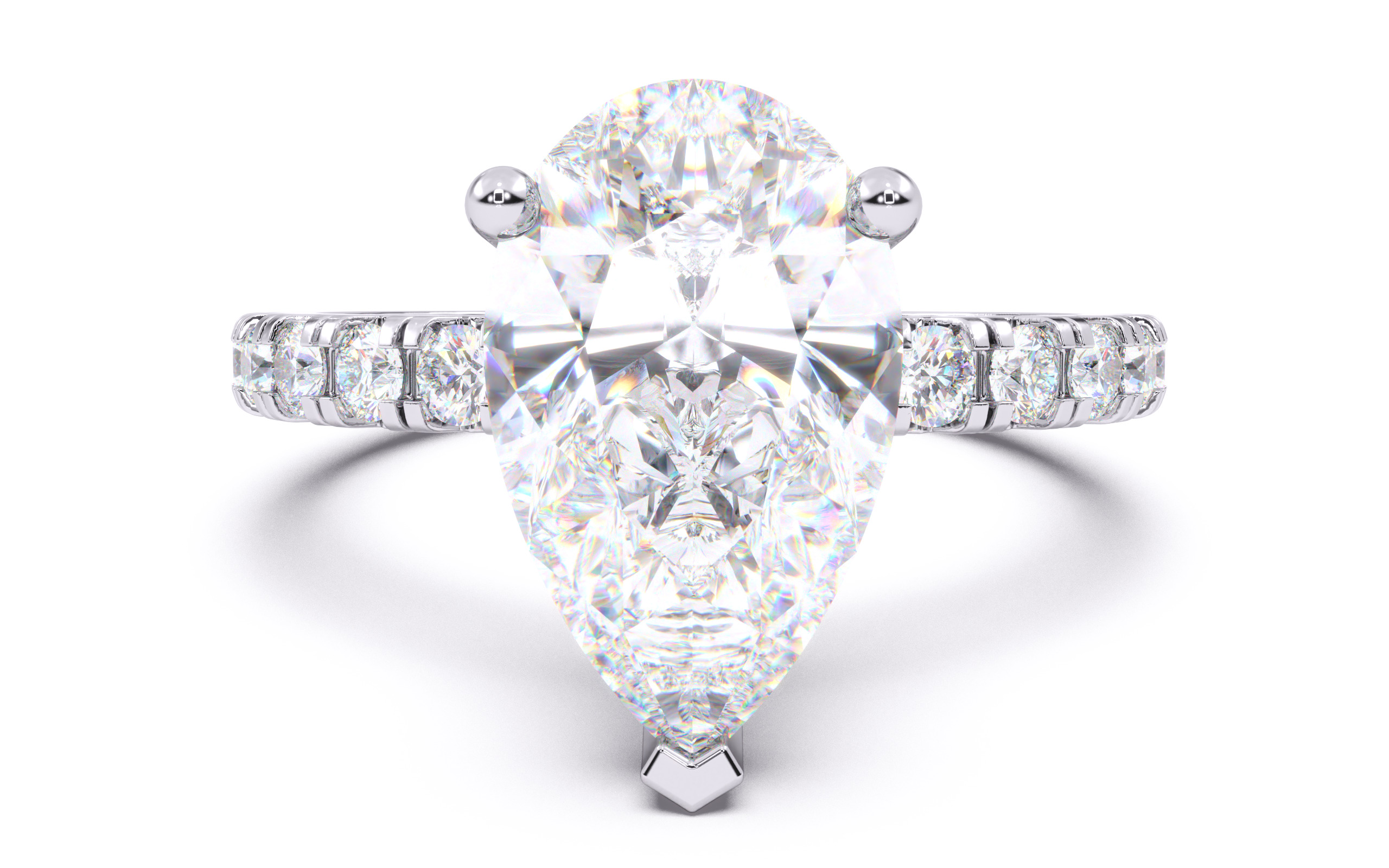 Pear Diamond Pave Setting Solitaire Ring  3D print model_15