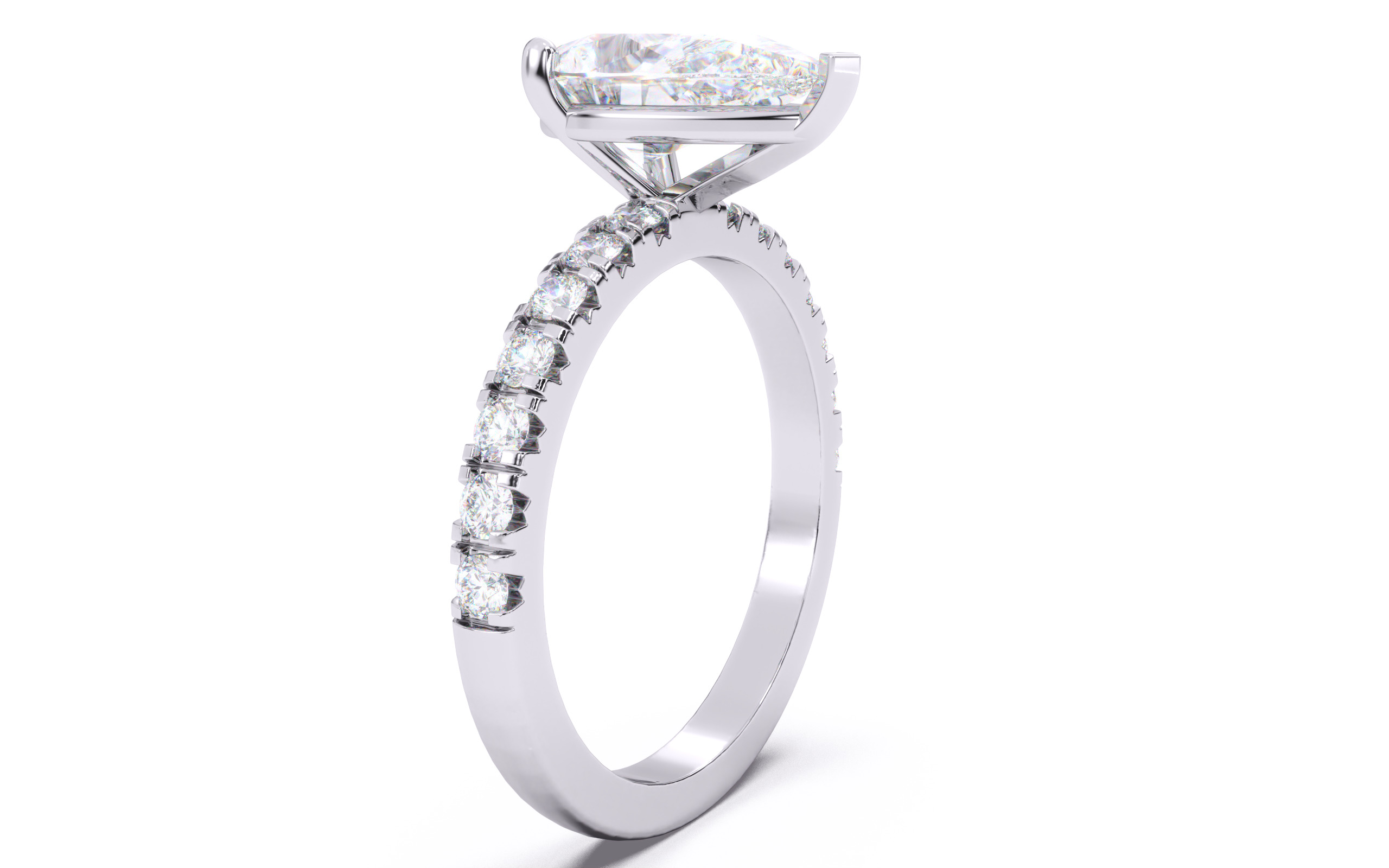 Pear Diamond Pave Setting Solitaire Ring  3D print model_18
