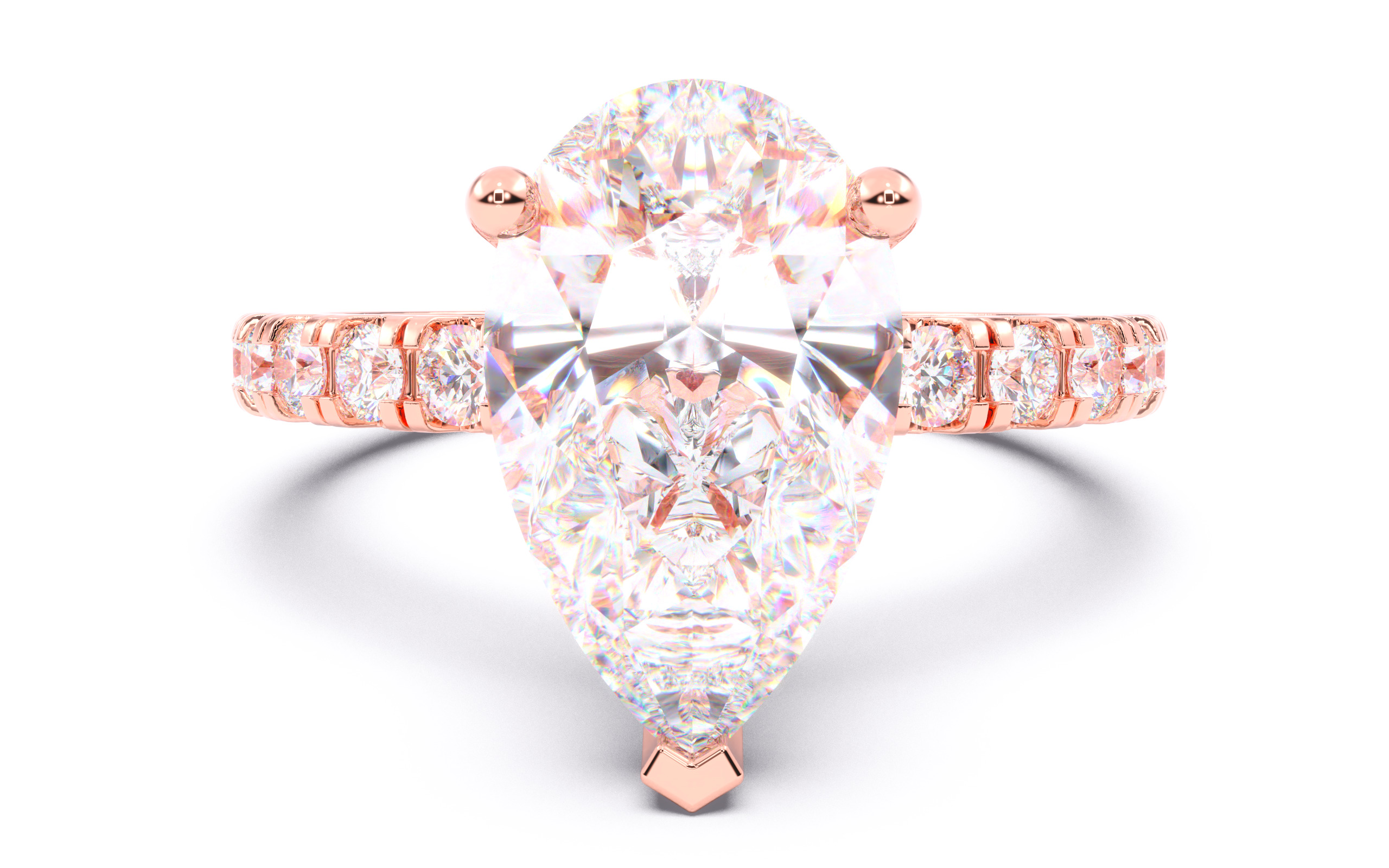 Pear Diamond Pave Setting Solitaire Ring  3D print model_16