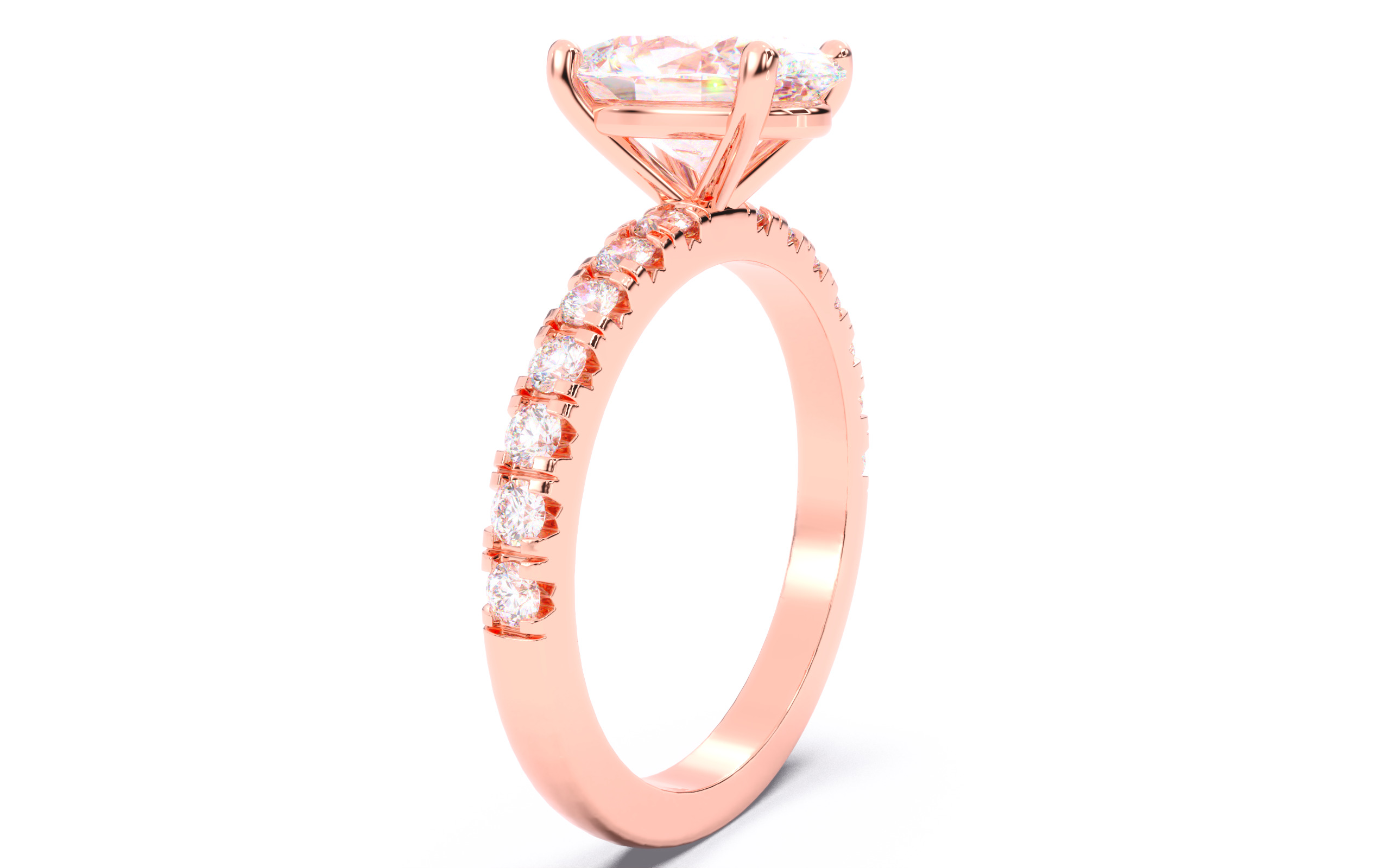 Oval Diamond Pave Setting Solitaire Ring  3D print model_17