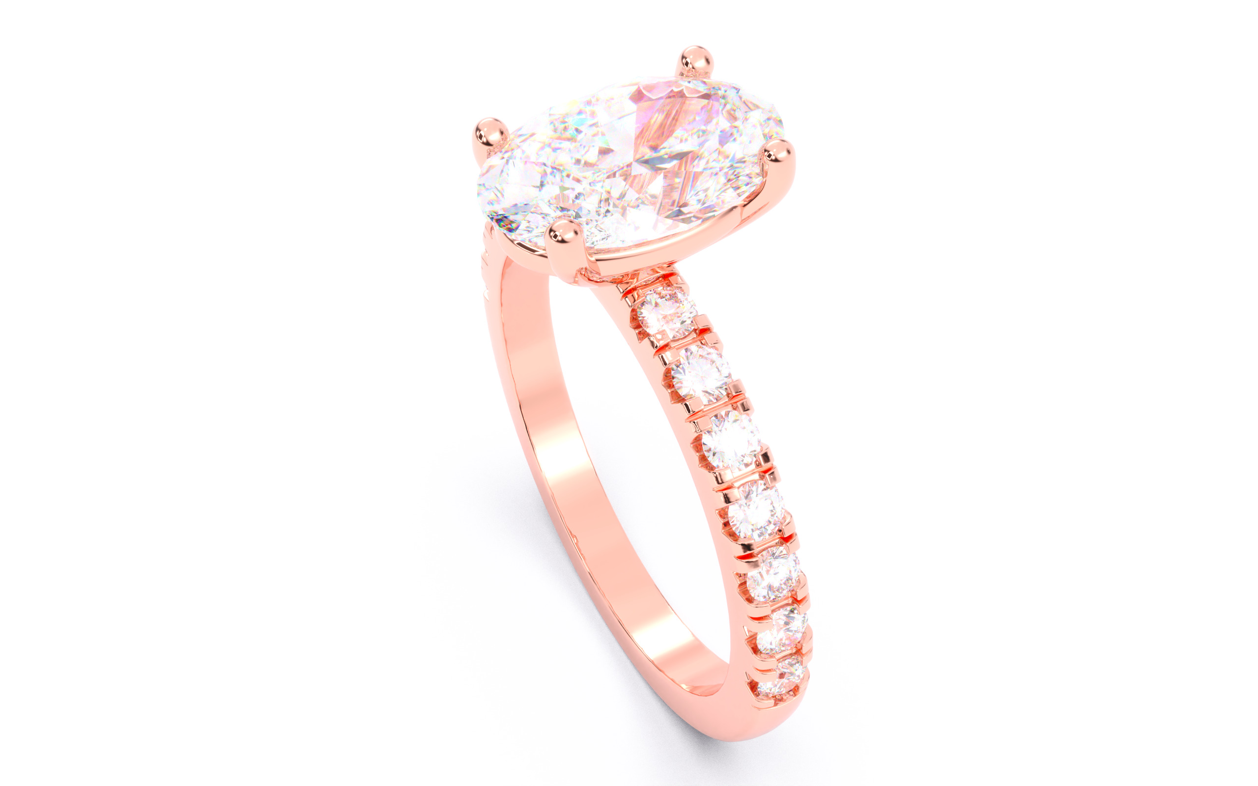 Oval Diamond Pave Setting Solitaire Ring  3D print model_4