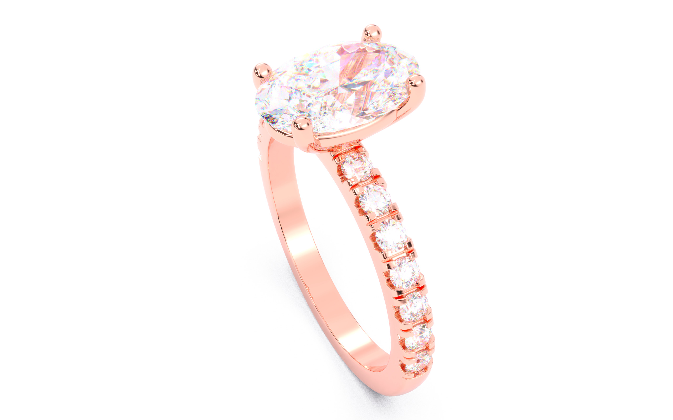 Oval Diamond Pave Setting Solitaire Ring  3D print model_3