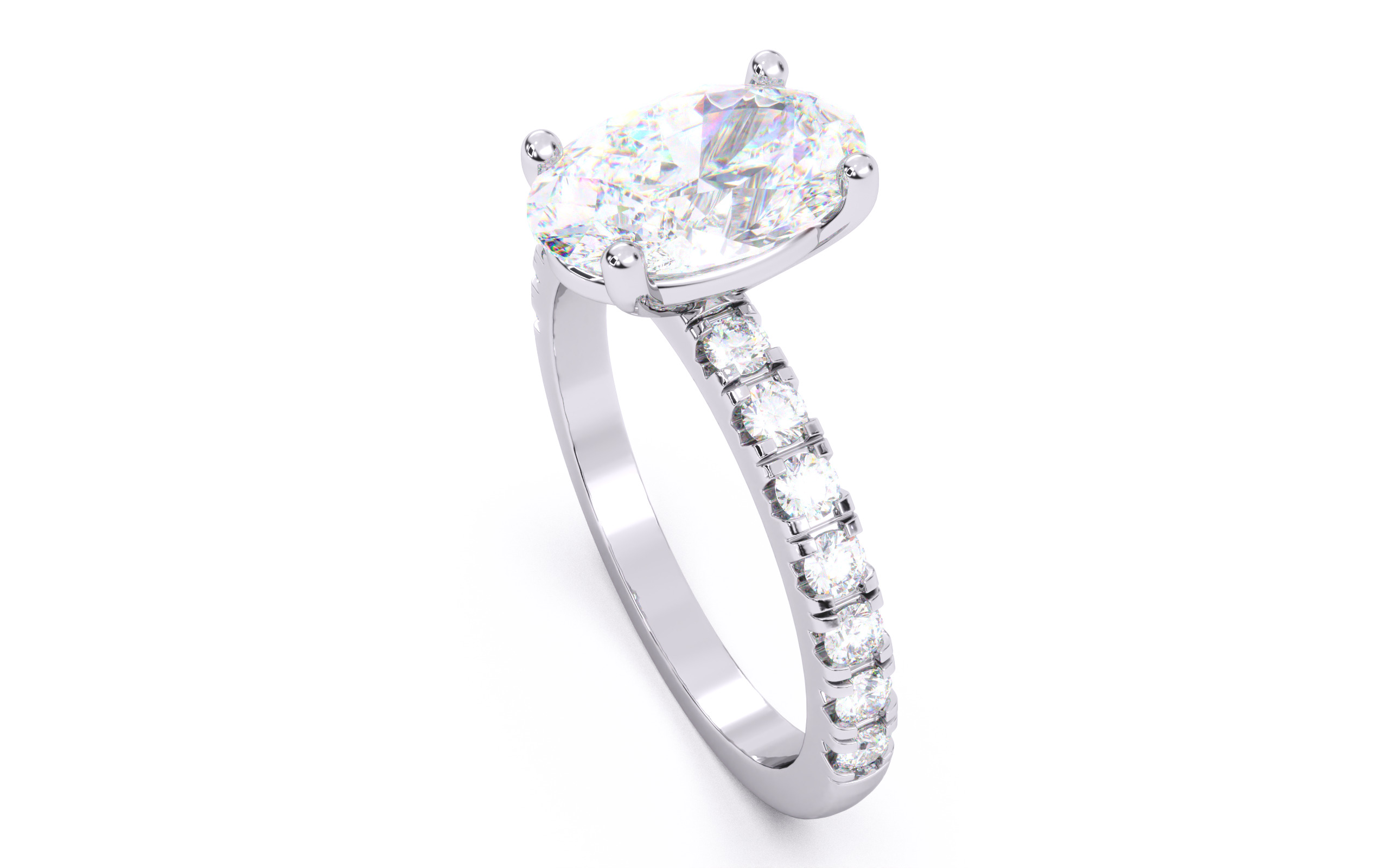Oval Diamond Pave Setting Solitaire Ring  3D print model_24