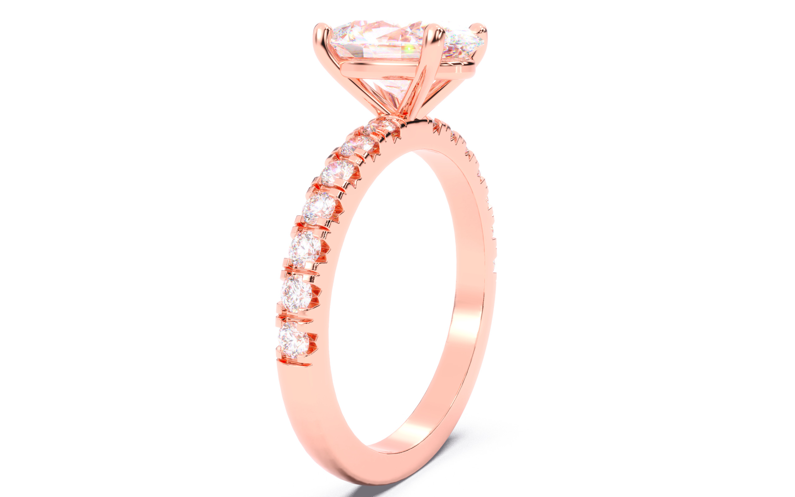 Oval Diamond Pave Setting Solitaire Ring  3D print model_2