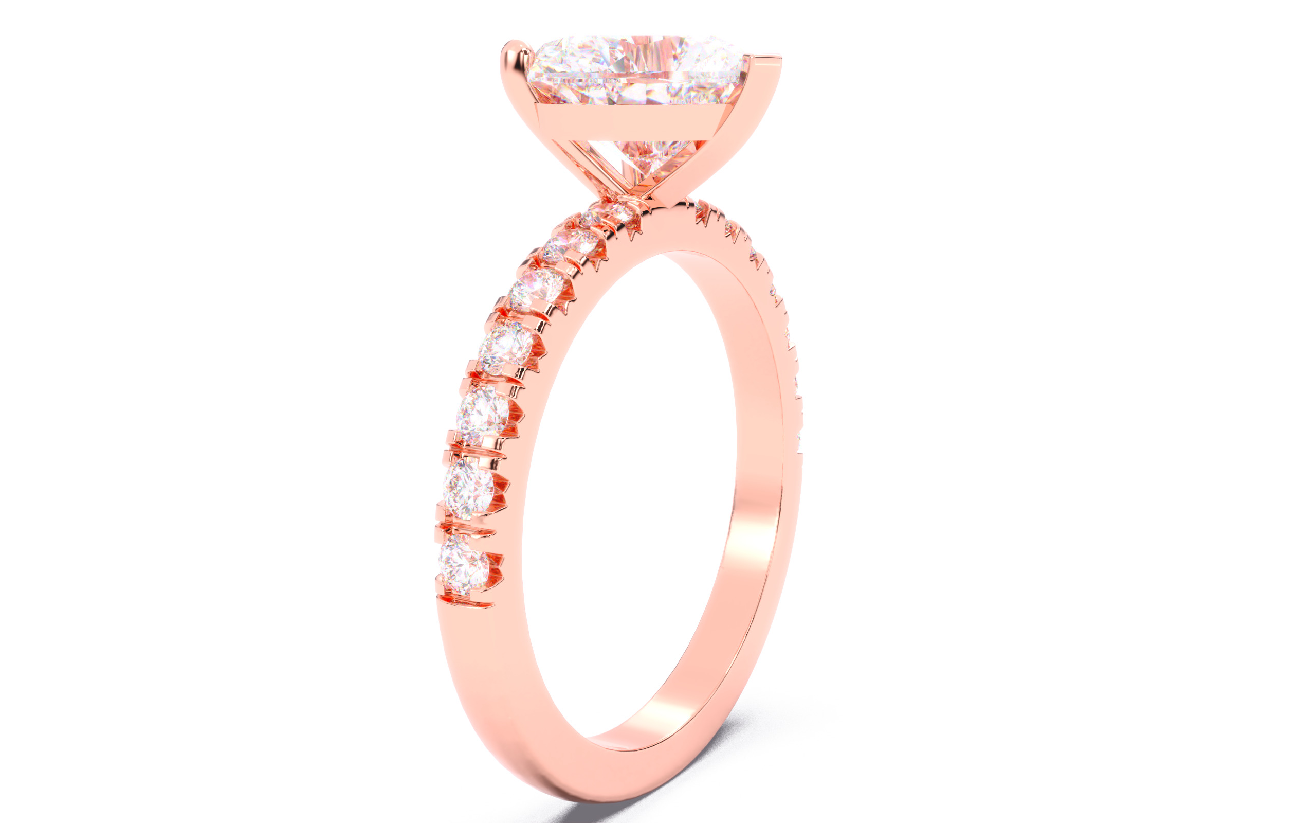Heart Diamond Pave Setting Solitaire Ring  3D print model_2