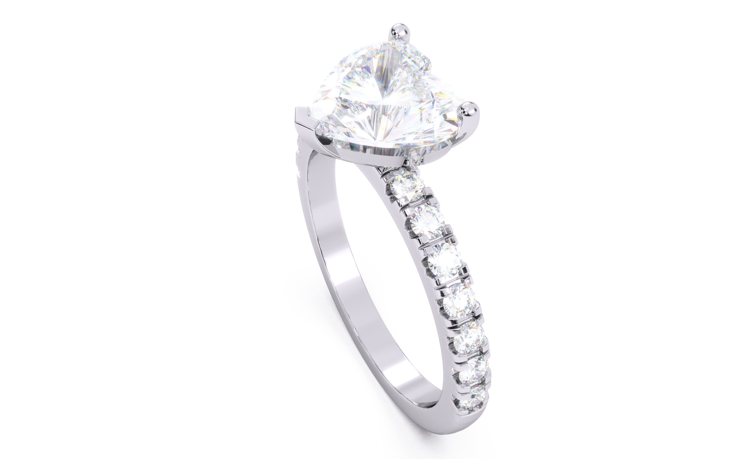 Heart Diamond Pave Setting Solitaire Ring  3D print model_23