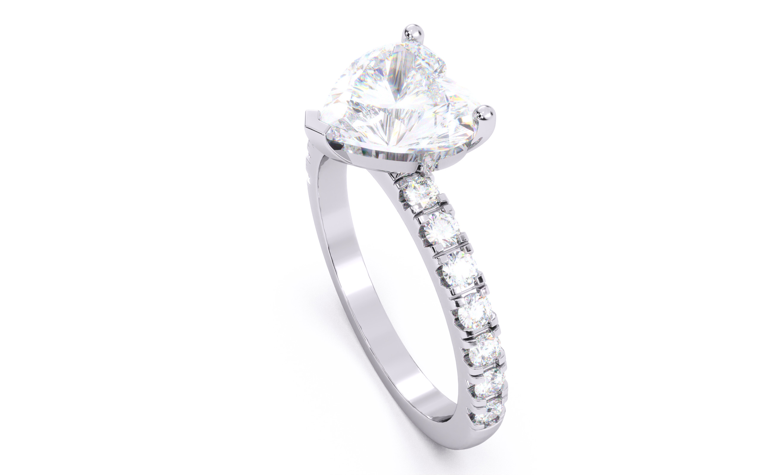 Heart Diamond Pave Setting Solitaire Ring  3D print model_24