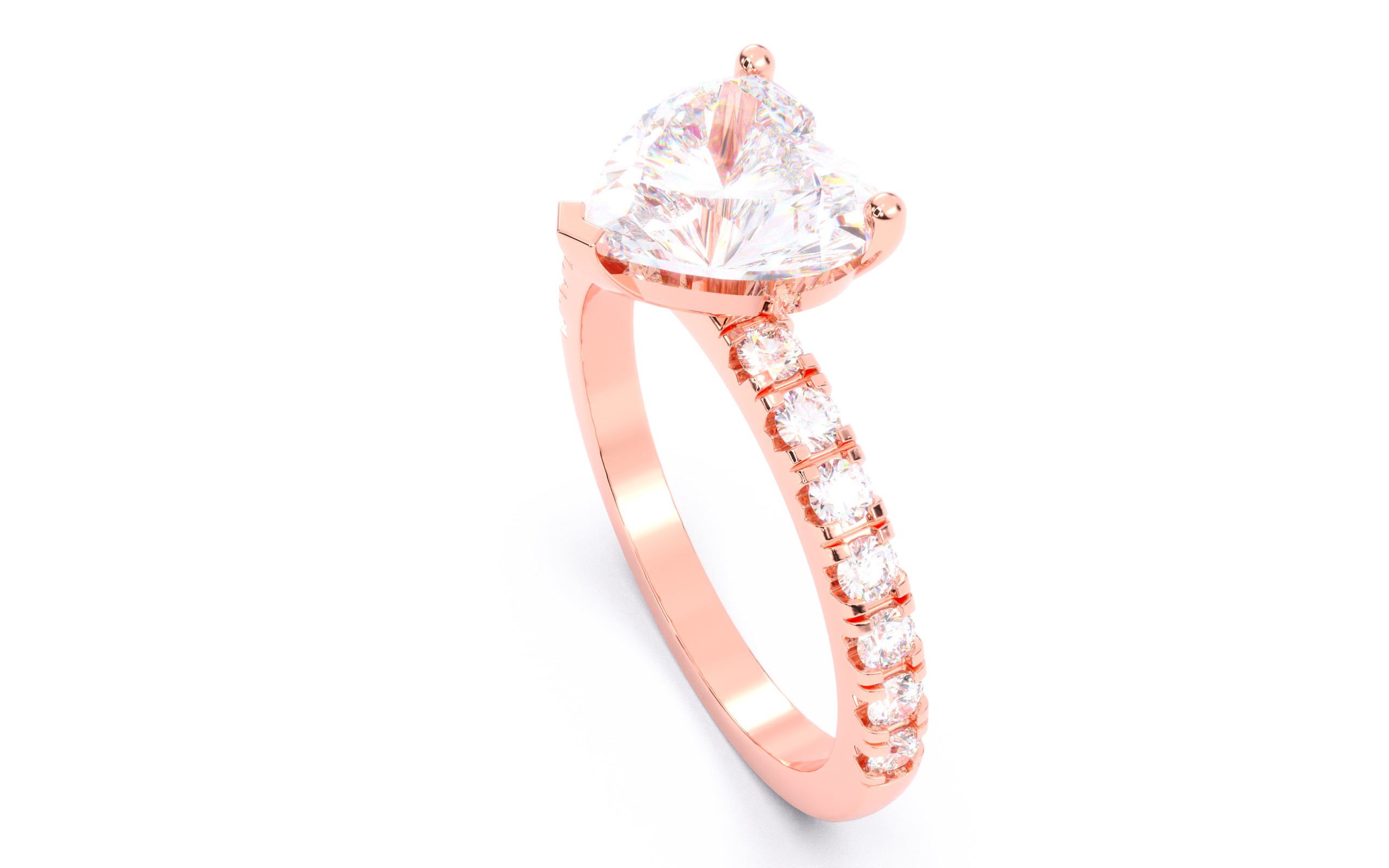 Heart Diamond Pave Setting Solitaire Ring  3D print model_4