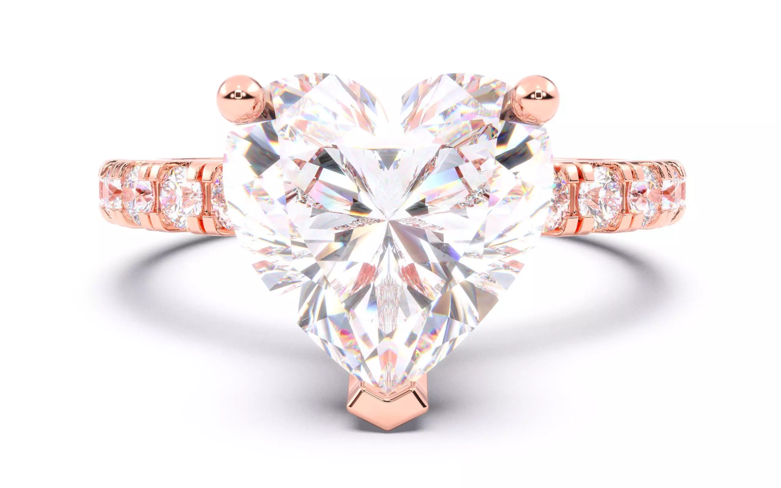 Heart Diamond Pave Setting Solitaire Ring  3D print model_0