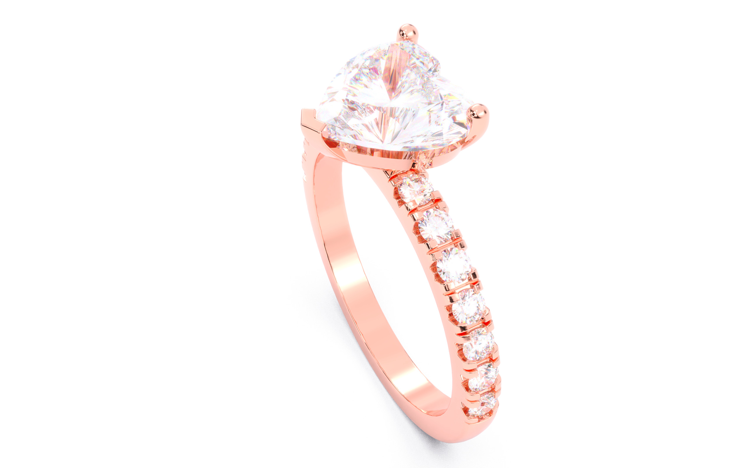 Heart Diamond Pave Setting Solitaire Ring  3D print model_3
