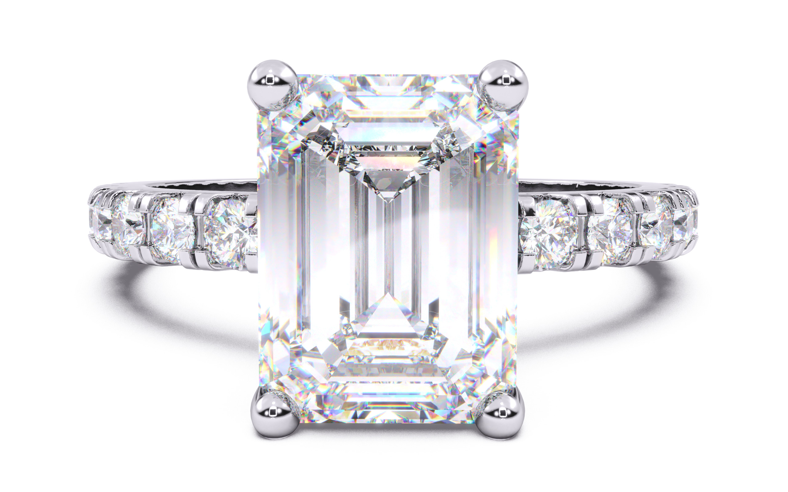 Emerald Diamond Pave Setting Solitaire Ring 3D print model_15