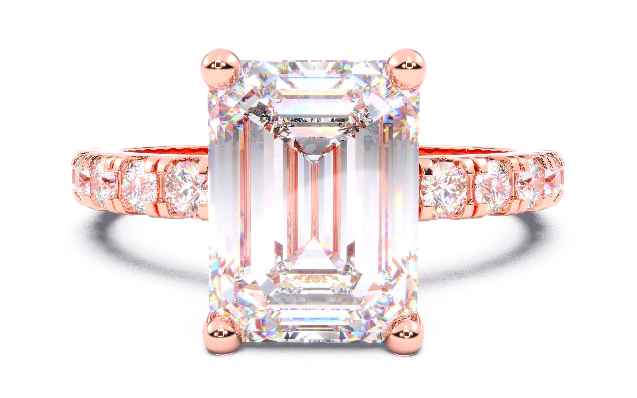 Emerald Diamond Pave Setting Solitaire Ring 3D print model_17