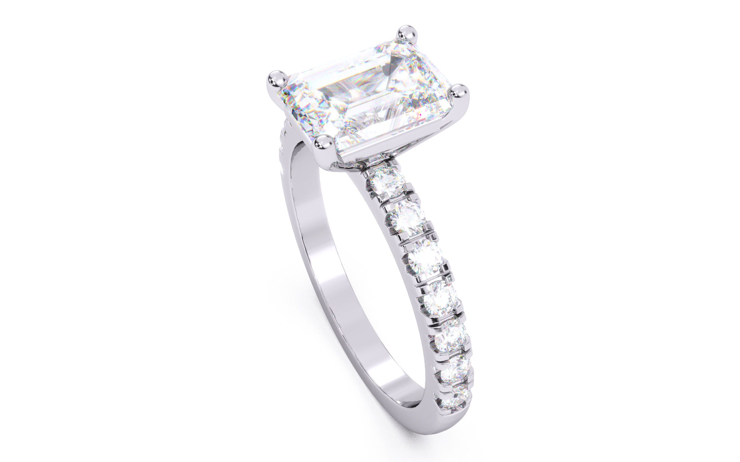 Emerald Diamond Pave Setting Solitaire Ring 3D print model_23