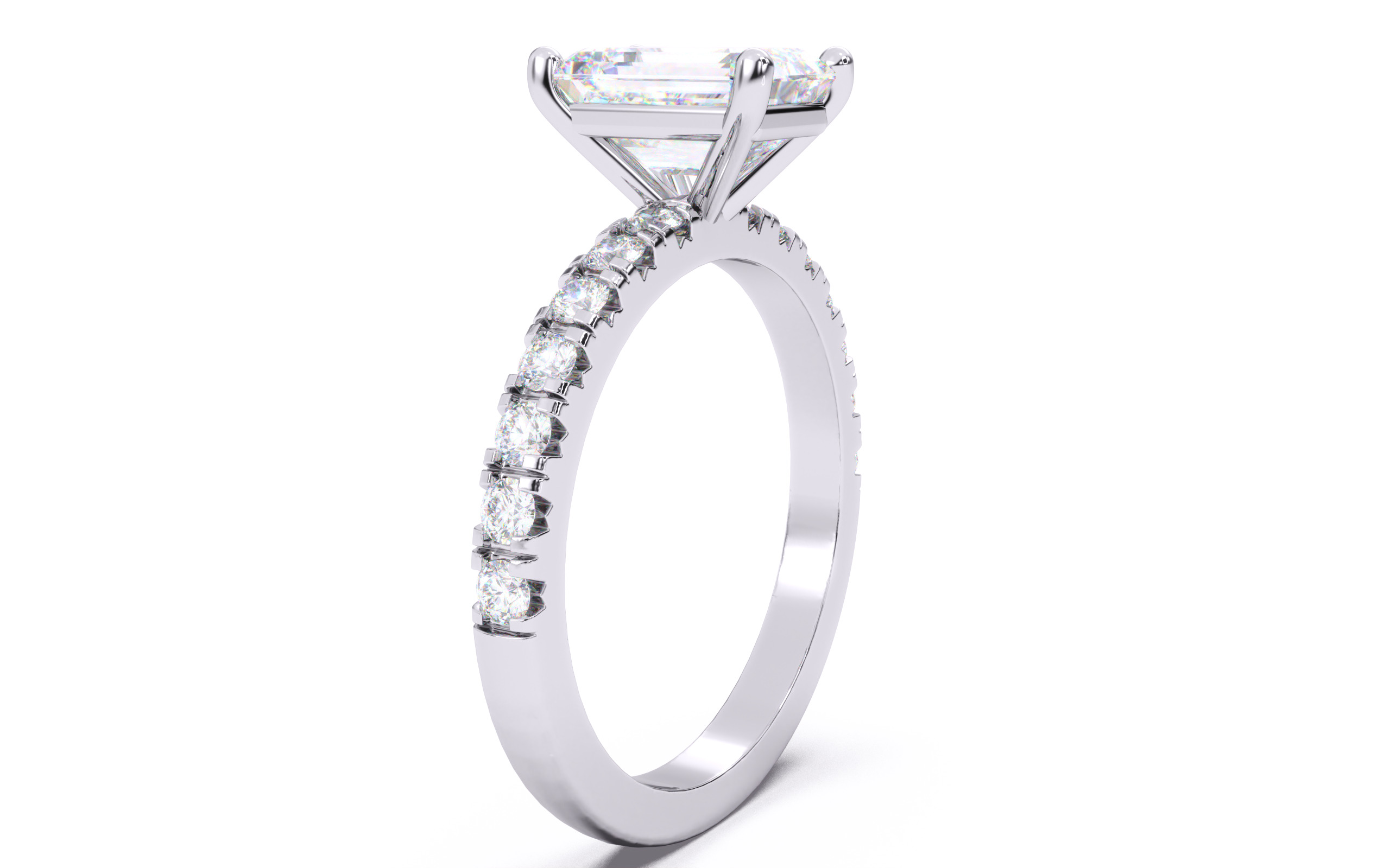 Emerald Diamond Pave Setting Solitaire Ring 3D print model_18